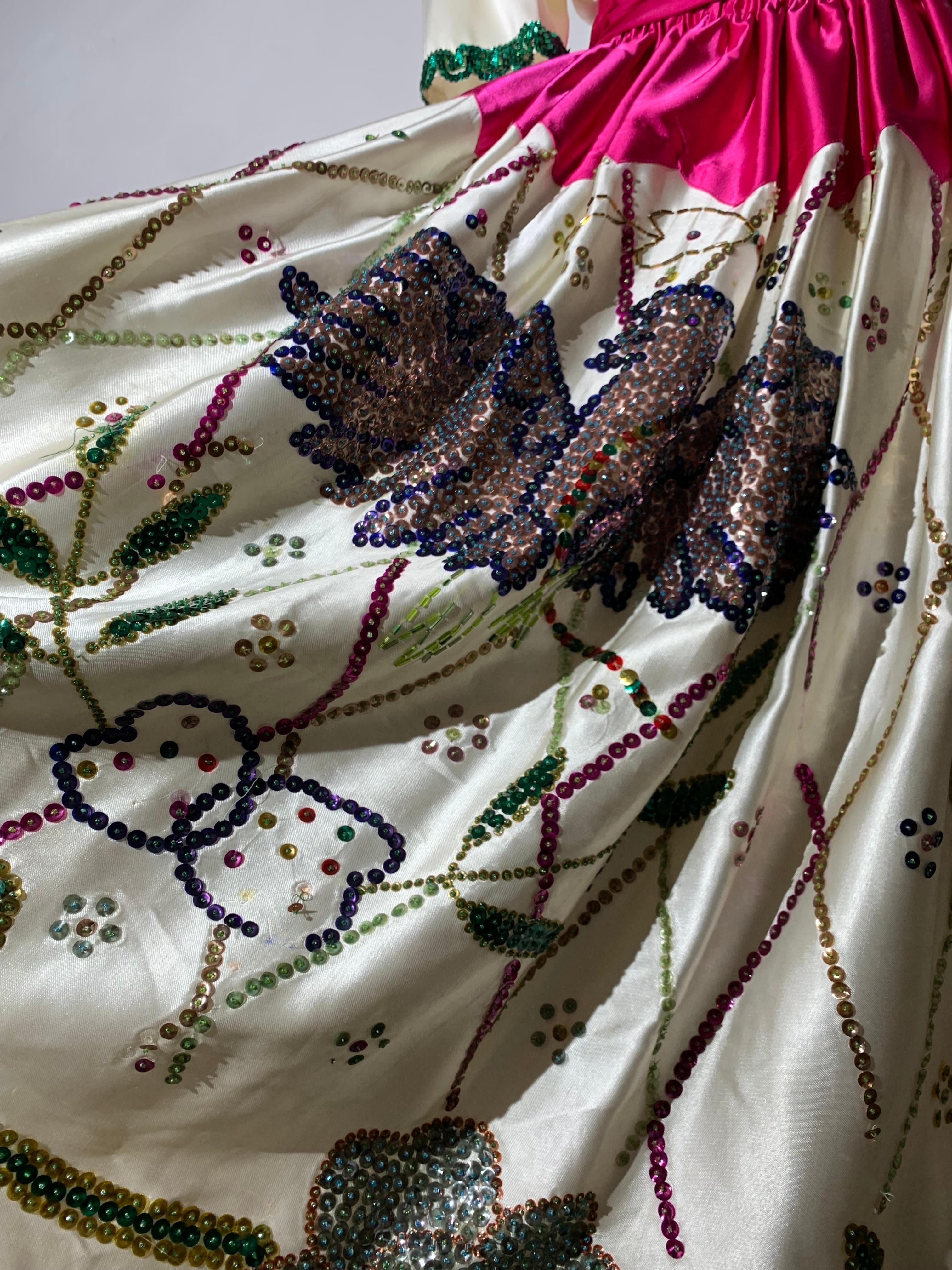 1980s 2-Piece White Sateen Beaded & Sequined Mexican-Inspired Festival Set For Sale 6