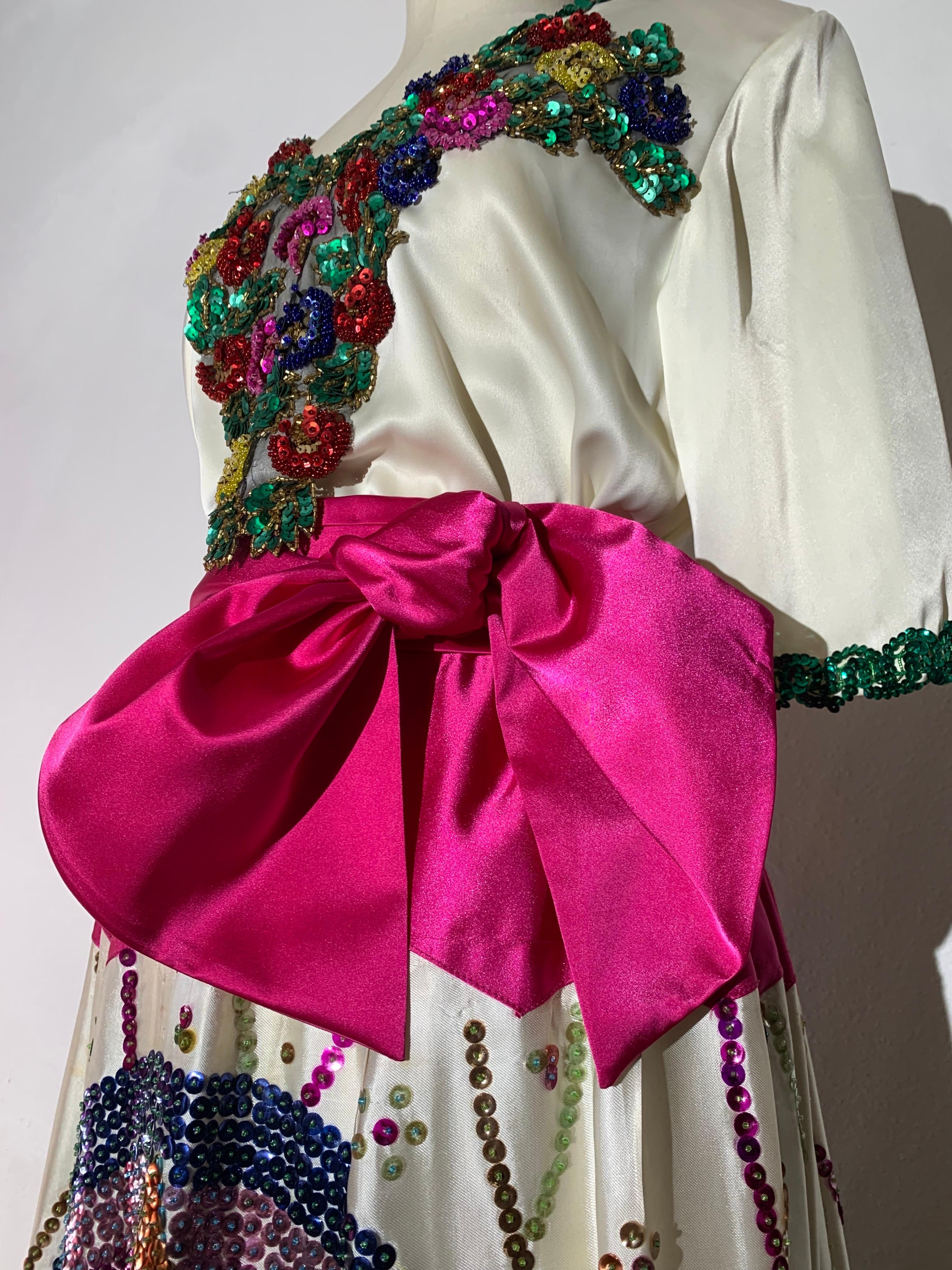 1980s 2-Piece White Sateen Beaded & Sequined Mexican-Inspired Festival Set For Sale 10