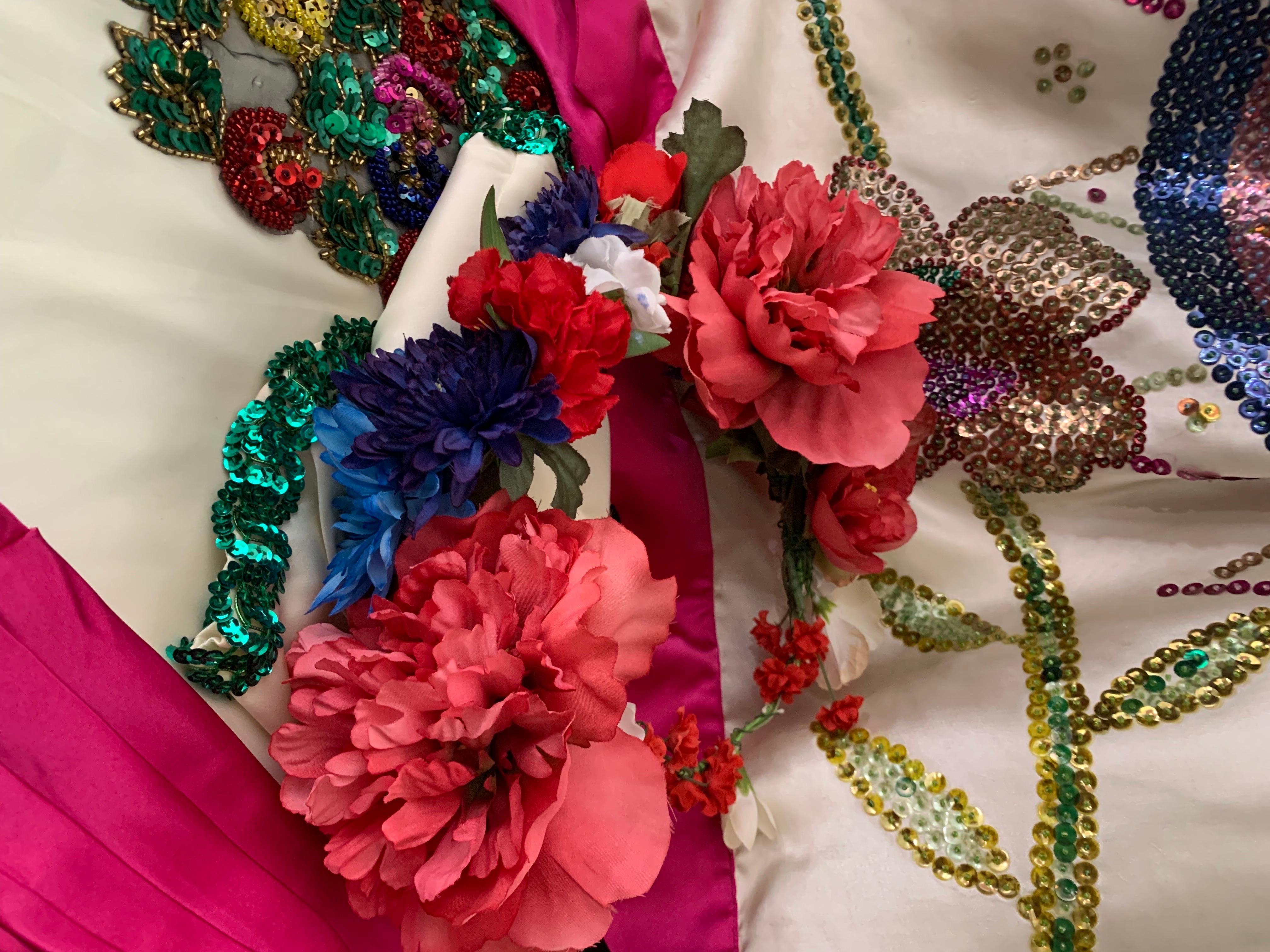 1980s 2-Piece White Sateen Beaded & Sequined Mexican-Inspired Festival Set For Sale 13