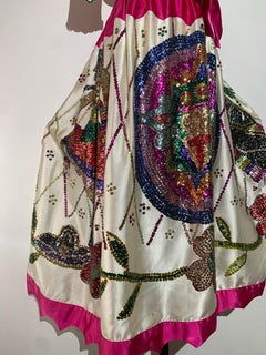 1980s 2-Piece White Sateen Beaded & Sequined Mexican-Inspired Festival Set