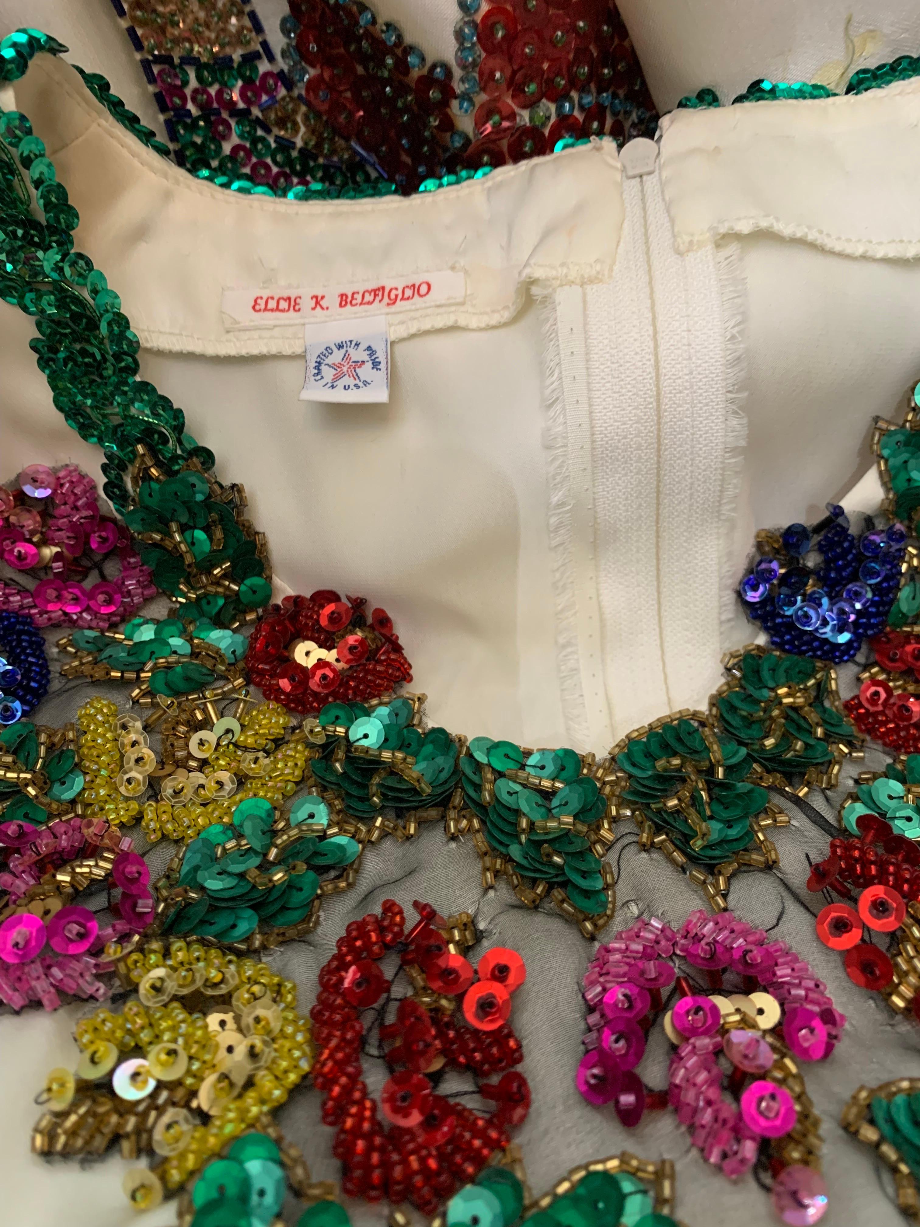 1980s 2-Piece White Sateen Beaded & Sequined Mexican-Inspired Festival Set For Sale 15