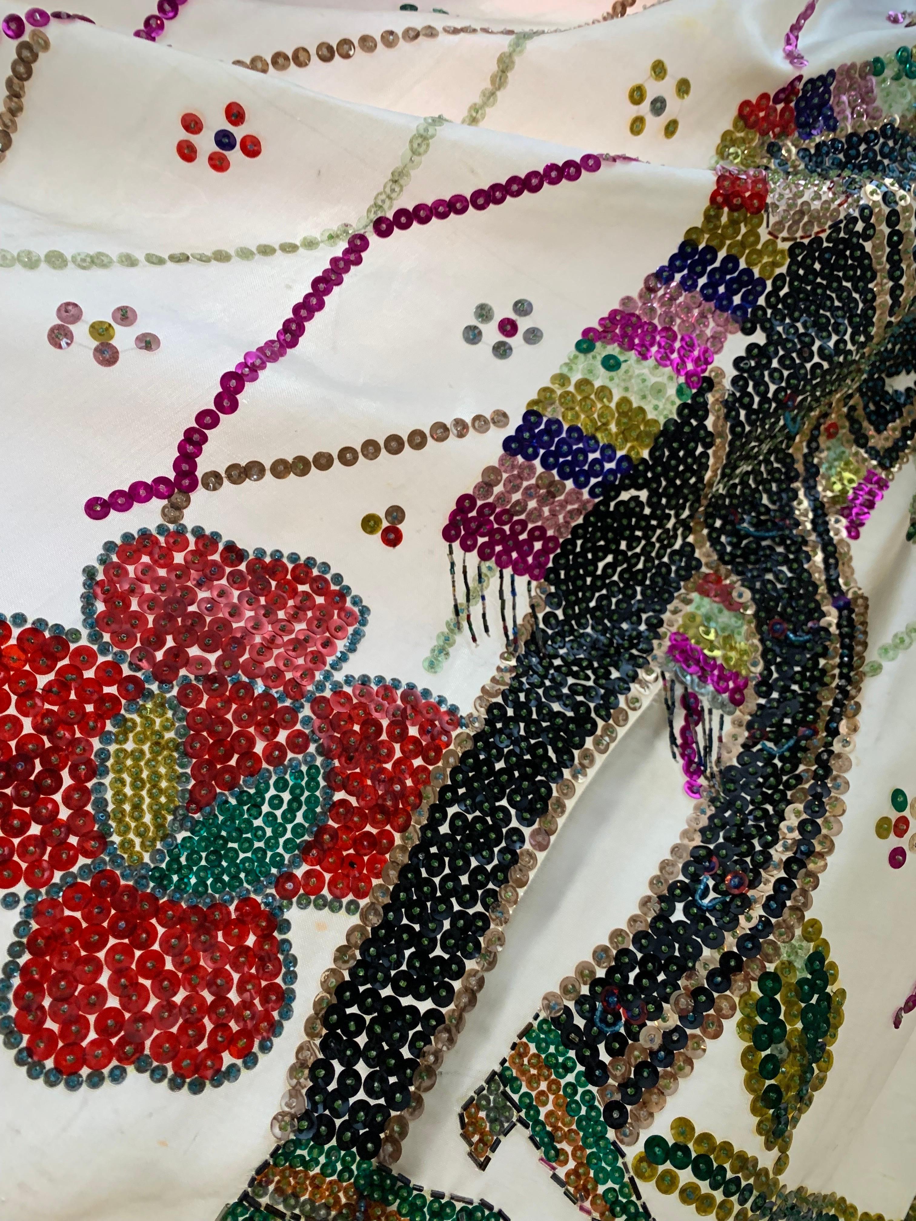 1980s 2-Piece White Sateen Beaded & Sequined Mexican-Inspired Festival Set For Sale 3