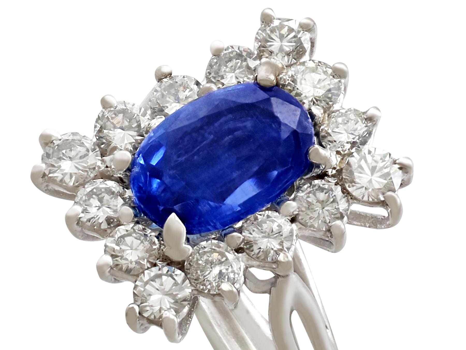 Round Cut 1980s 2.18 Carat Sapphire 1.43 Carat Diamond Gold Cocktail Ring