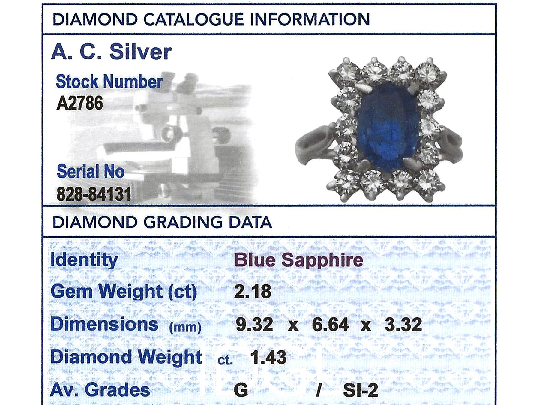 1980s 2.18 Carat Sapphire 1.43 Carat Diamond Gold Cocktail Ring 1