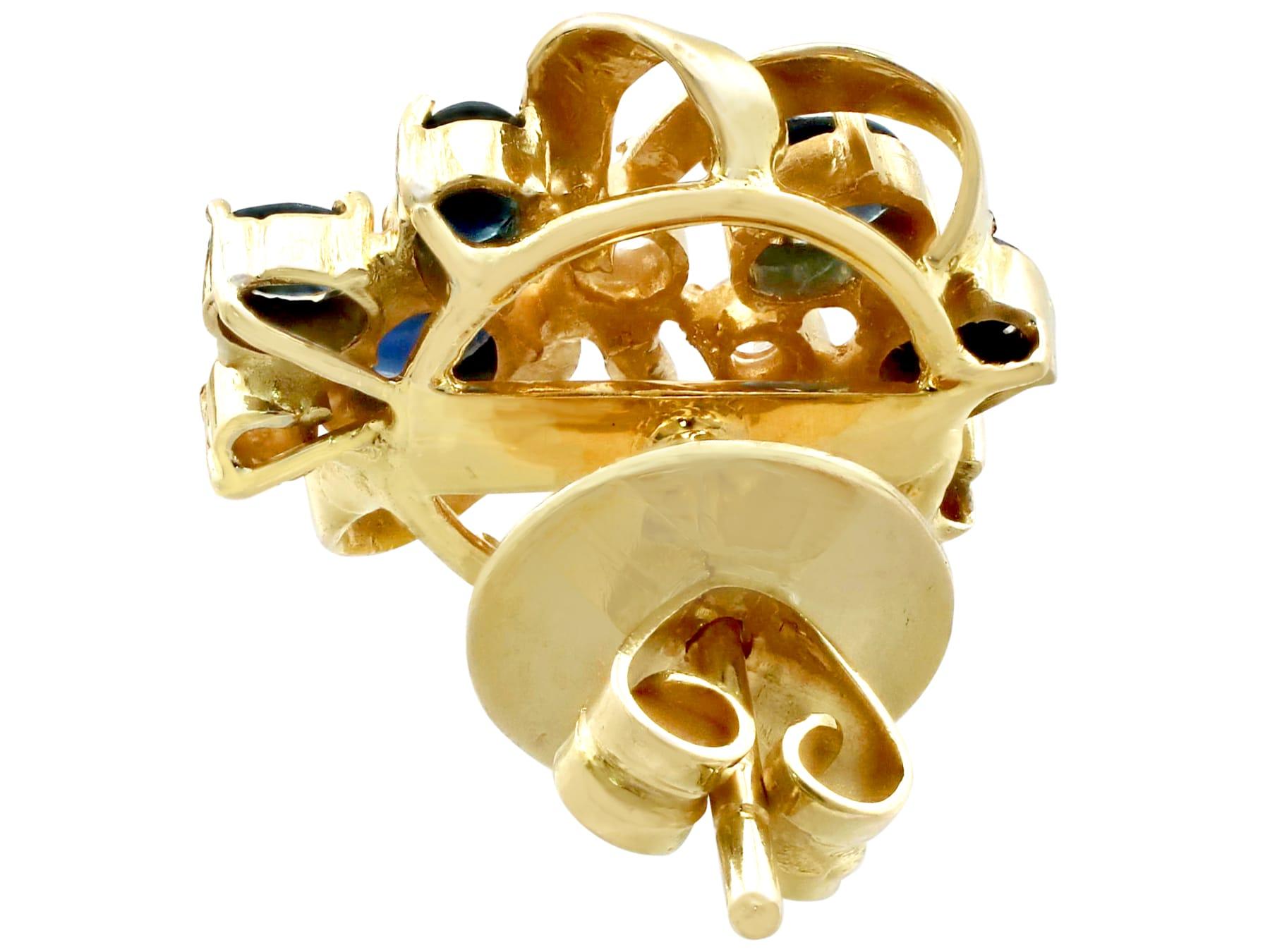Clous d'oreilles en or jaune avec saphirs de 2,25 carats et diamants, années 1980 en vente 2
