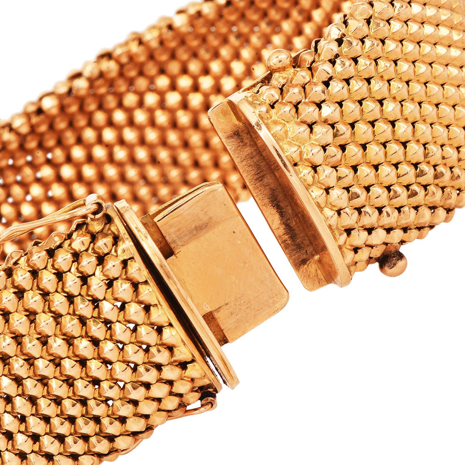 1980s 22mm Wide1  8K Yellow Gold Mesh Bracelet,  8 Inches For Sale 1