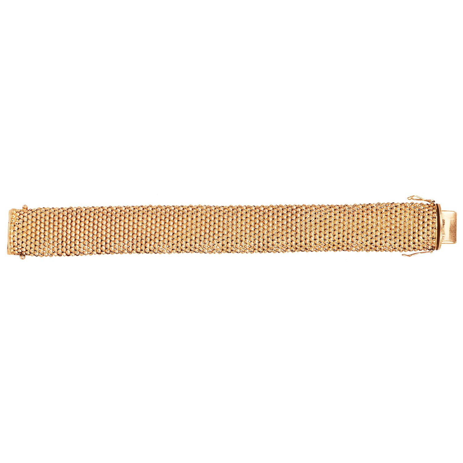 1980s 22mm Wide1  8K Yellow Gold Mesh Bracelet,  8 Inches For Sale 2