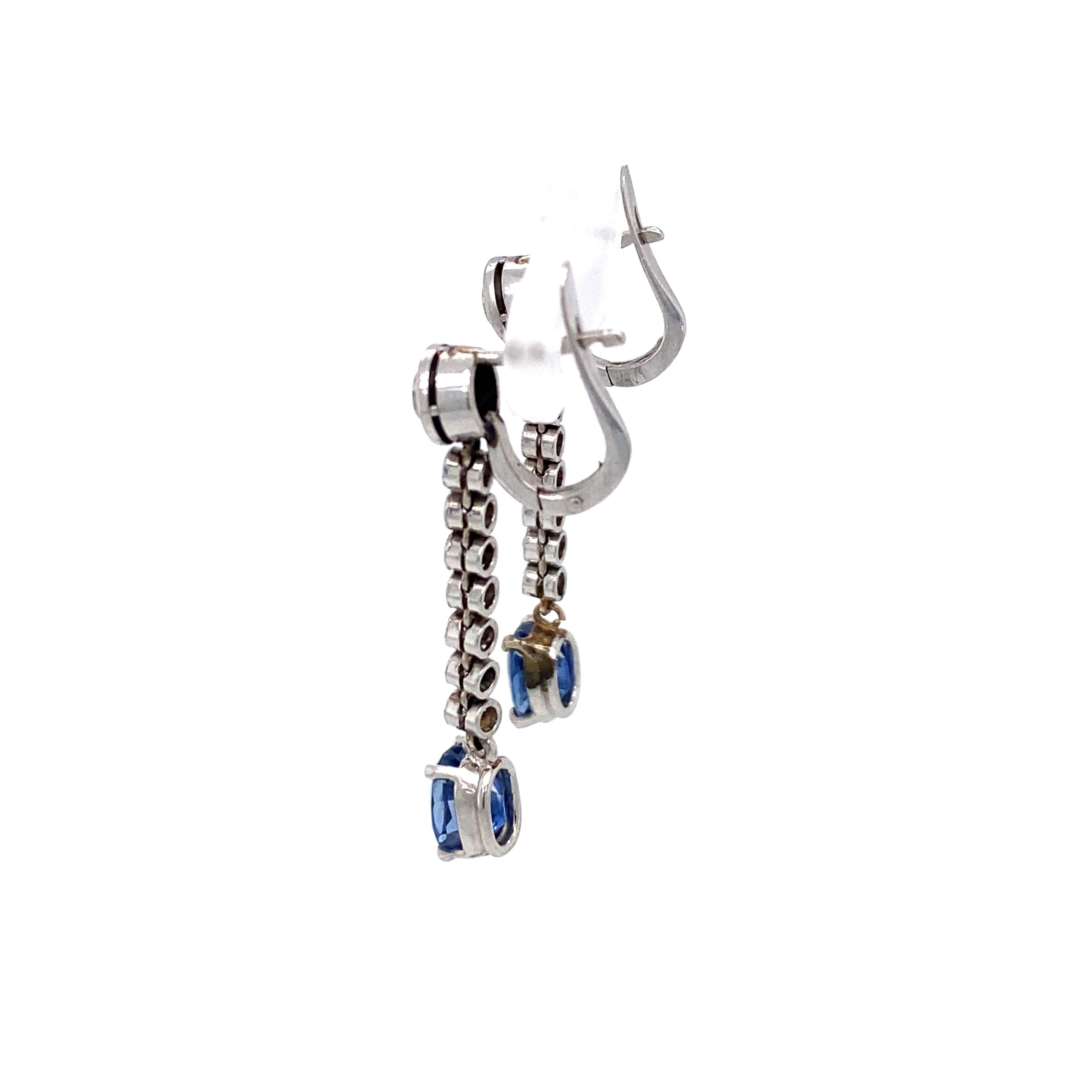 Women's 1980s 2.3 Carat Sapphire and Diamond Earrings in 14K White Gold and Platinum For Sale