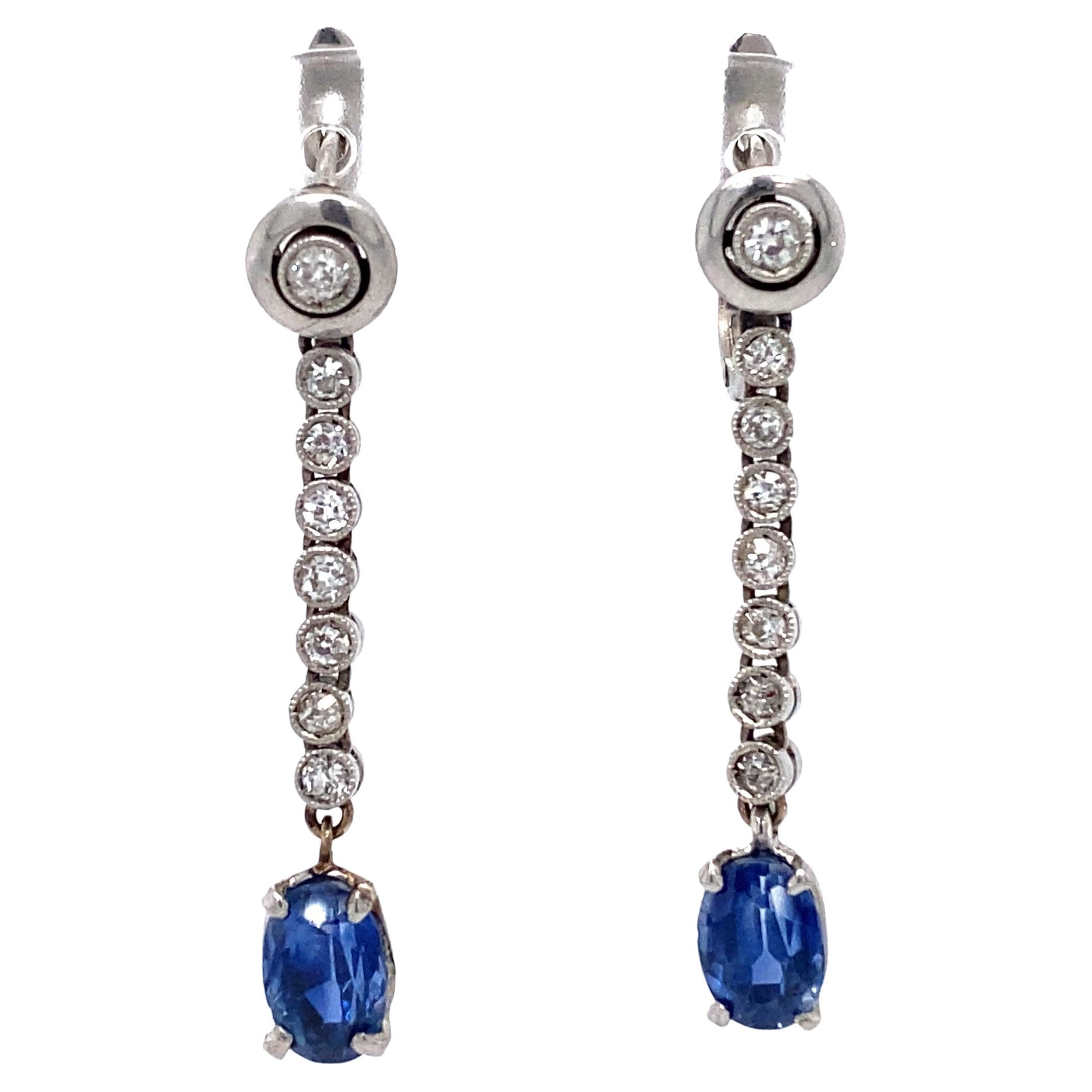 1980s 2.3 Carat Sapphire and Diamond Earrings in 14K White Gold and Platinum For Sale