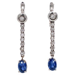 1980s 2.3 Carat Sapphire and Diamond Earrings in 14K White Gold and Platinum