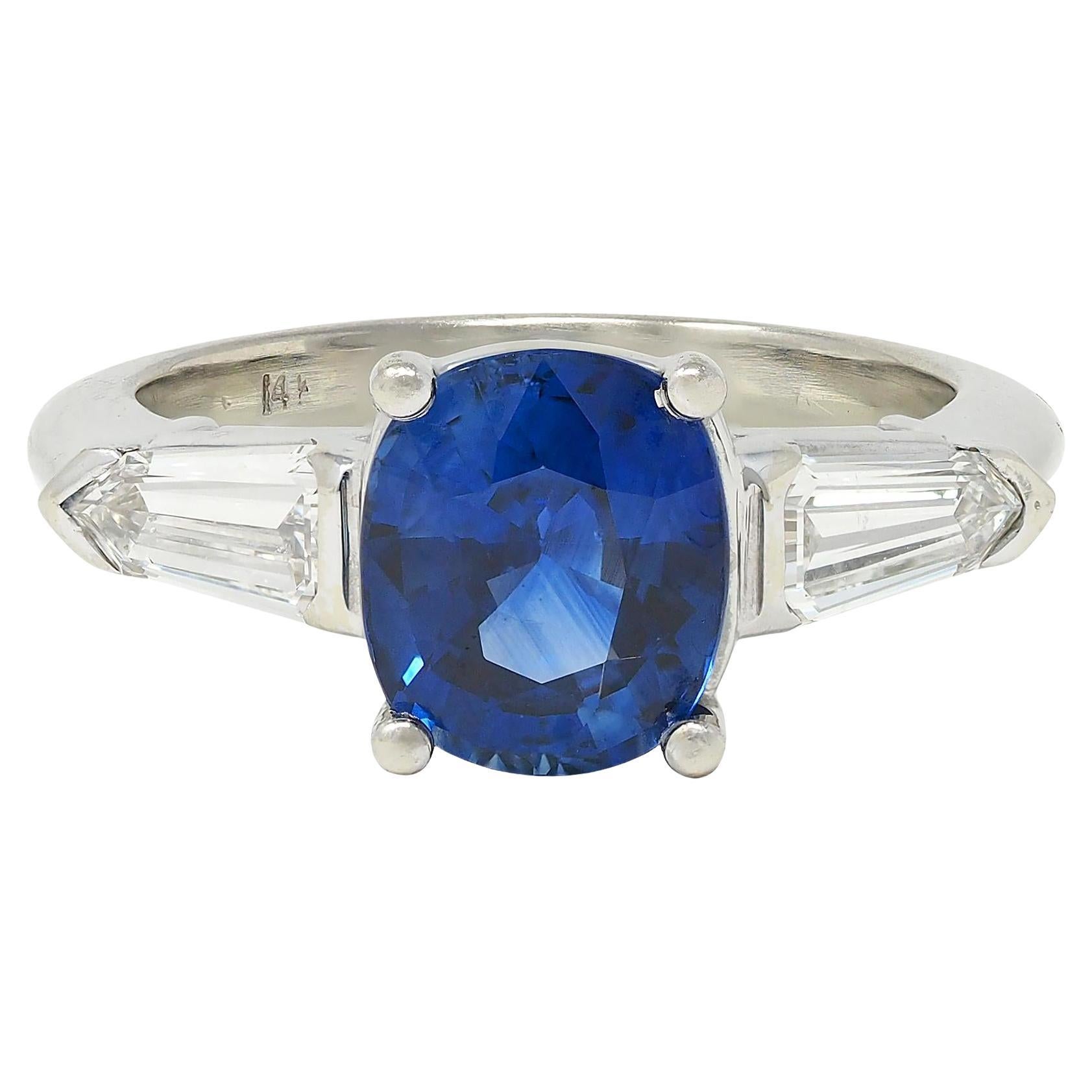 1980's 2.36 CTW Ceylon Sapphire Diamond 14K Gold Vintage Three Stone Ring GIA