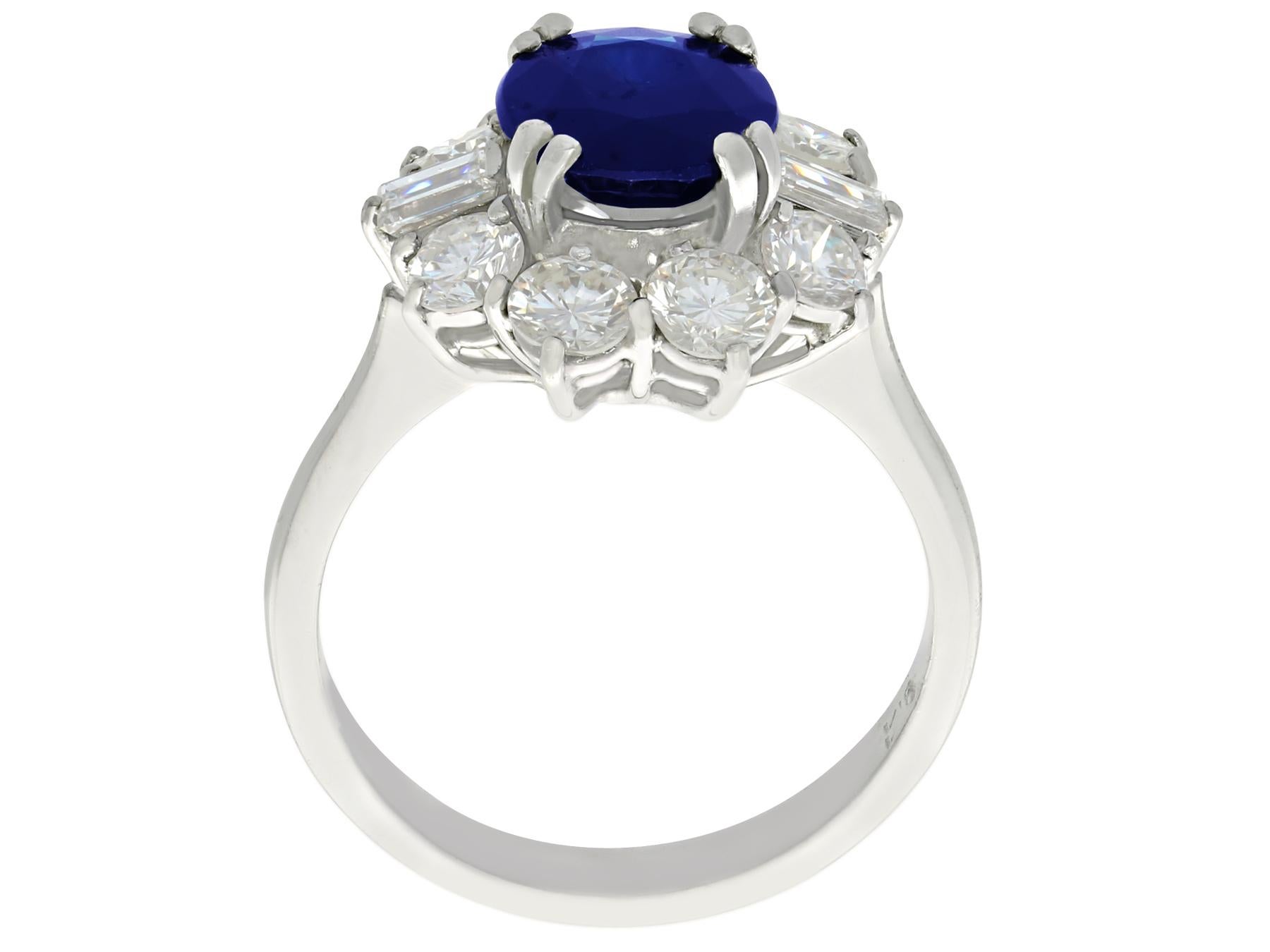 Round Cut 1980s 2.46 Carat Sapphire and 1.50 Carat Diamond White Gold Engagement Ring For Sale
