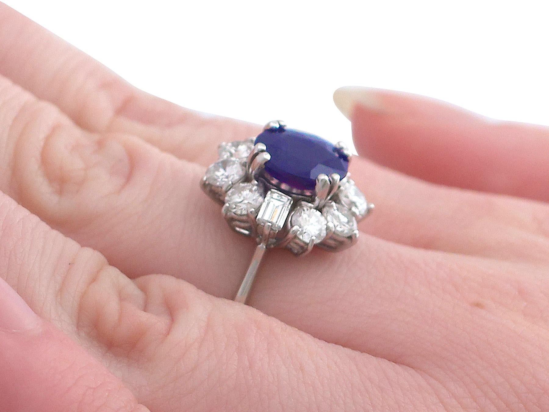 Women's 1980s 2.46 Carat Sapphire and 1.50 Carat Diamond White Gold Engagement Ring For Sale