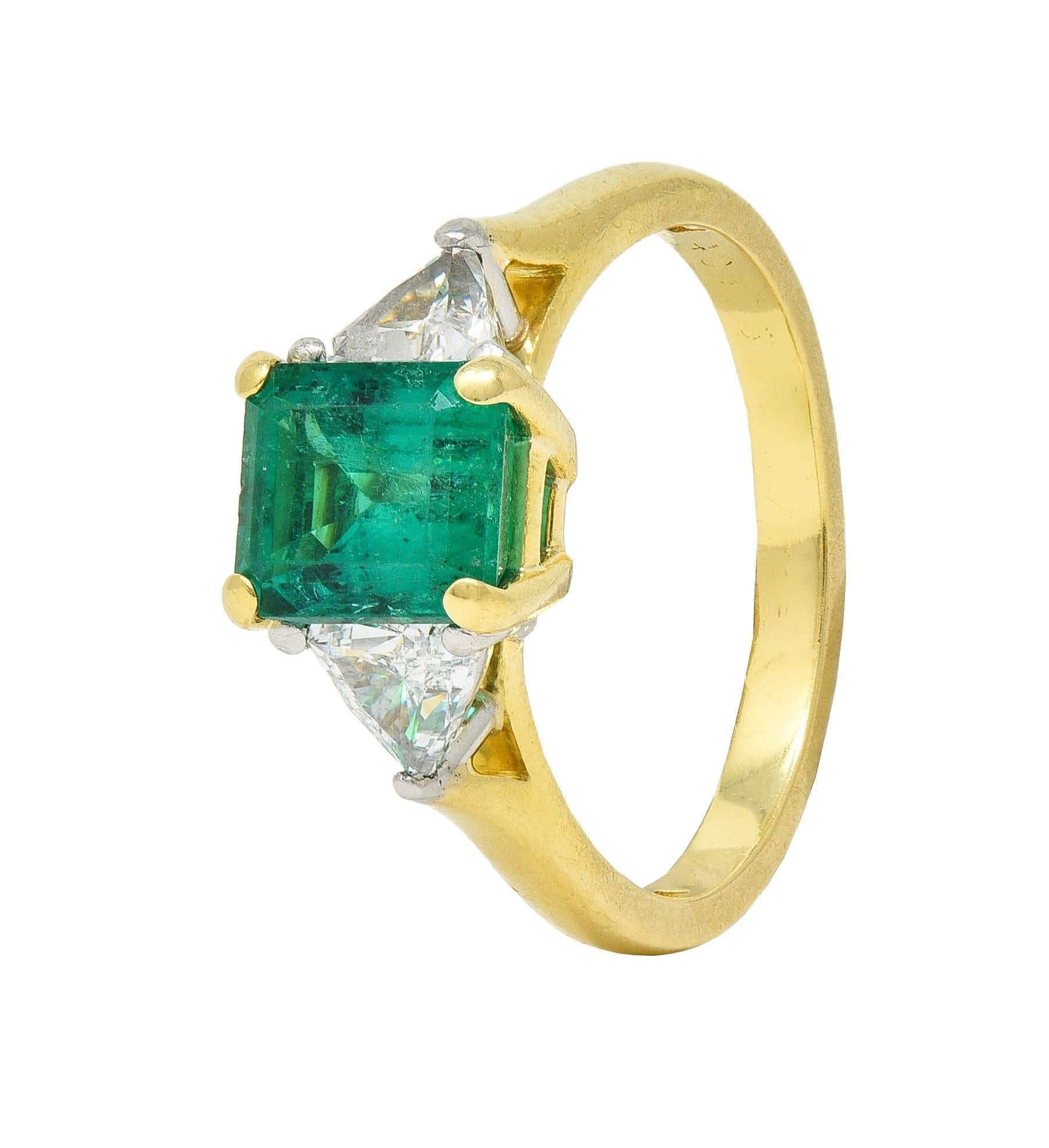 1980's 2.67 CTW Colombian Emerald Diamond Platinum 18K Gold Vintage Ring GIA 5