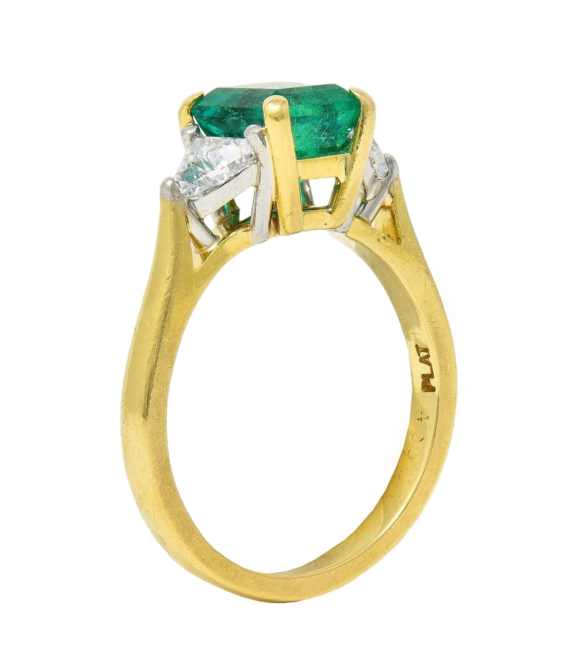 1980's 2.67 CTW Colombian Emerald Diamond Platinum 18K Gold Vintage Ring GIA 6