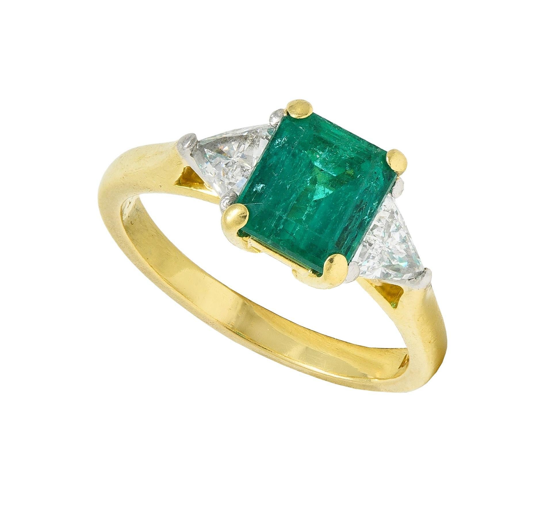 1980's 2.67 CTW Colombian Emerald Diamond Platinum 18K Gold Vintage Ring GIA 7