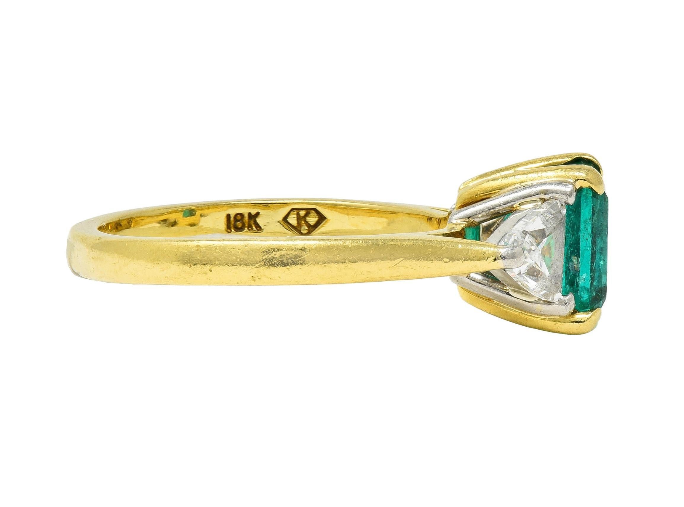 1980's 2.67 CTW Colombian Emerald Diamond Platinum 18K Gold Vintage Ring GIA In Excellent Condition In Philadelphia, PA