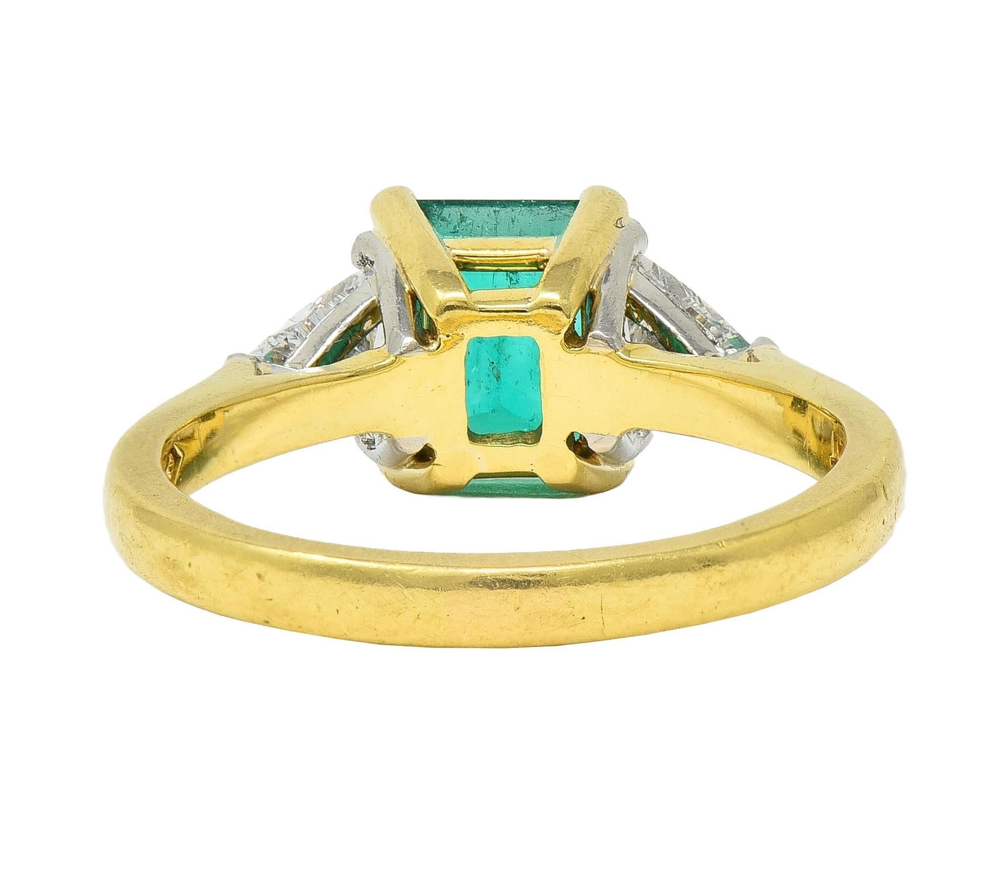 Women's or Men's 1980's 2.67 CTW Colombian Emerald Diamond Platinum 18K Gold Vintage Ring GIA