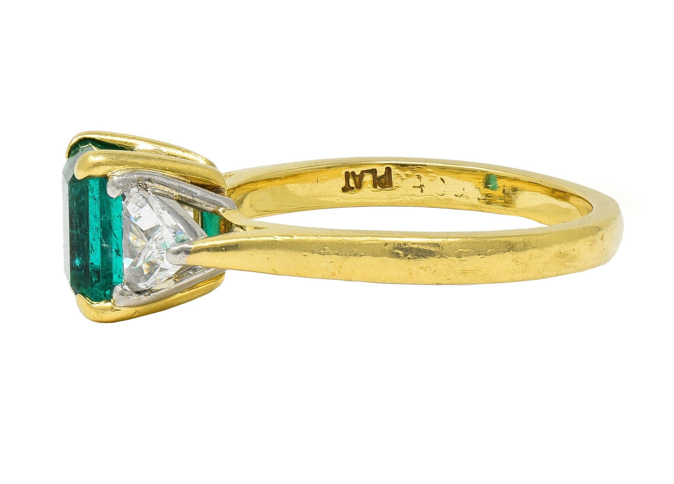 1980's 2.67 CTW Colombian Emerald Diamond Platinum 18K Gold Vintage Ring GIA 1