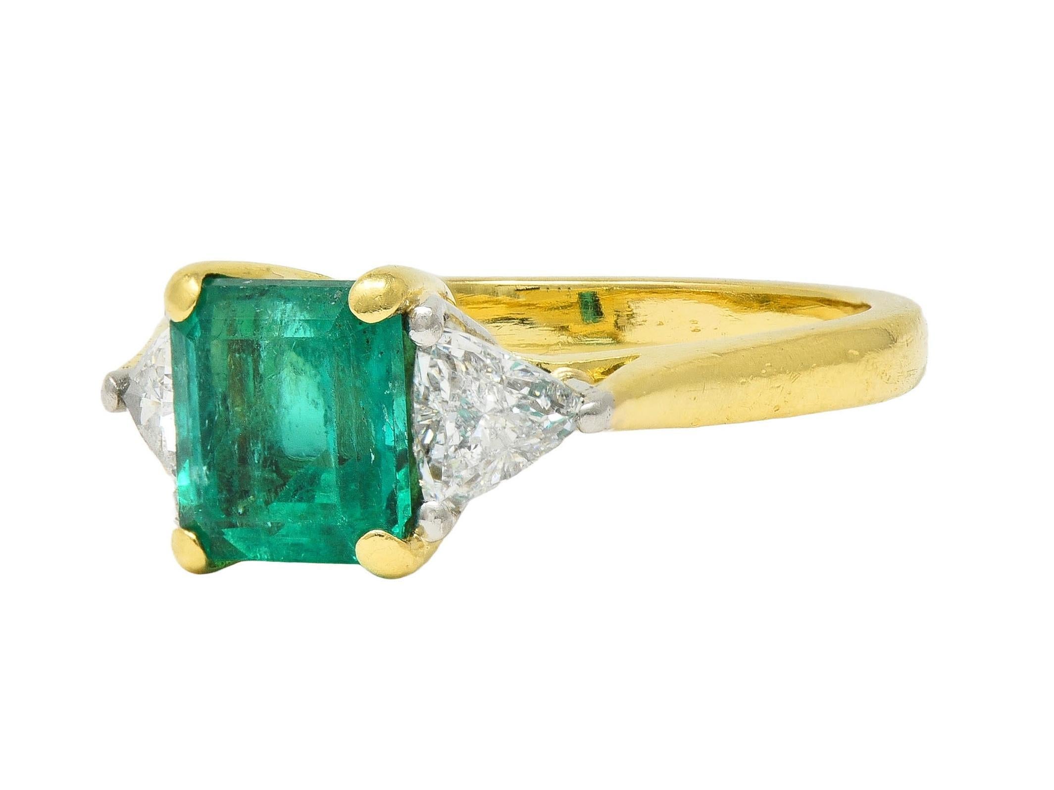 1980's 2.67 CTW Colombian Emerald Diamond Platinum 18K Gold Vintage Ring GIA 2