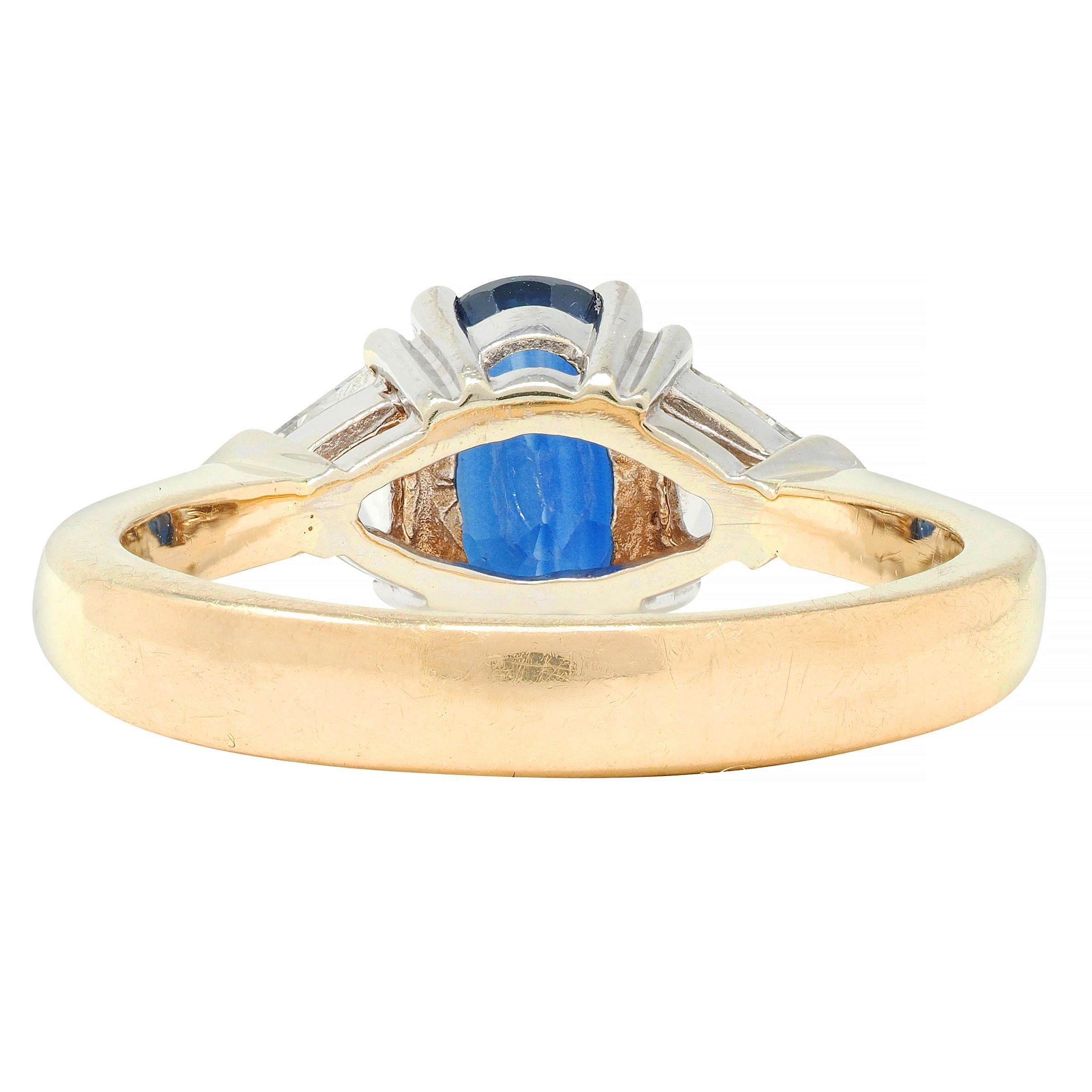 Women's or Men's 1980's 2.71 CTW Sapphire Diamond 14 Karat Two-Tone Gold Three Stone Ring For Sale