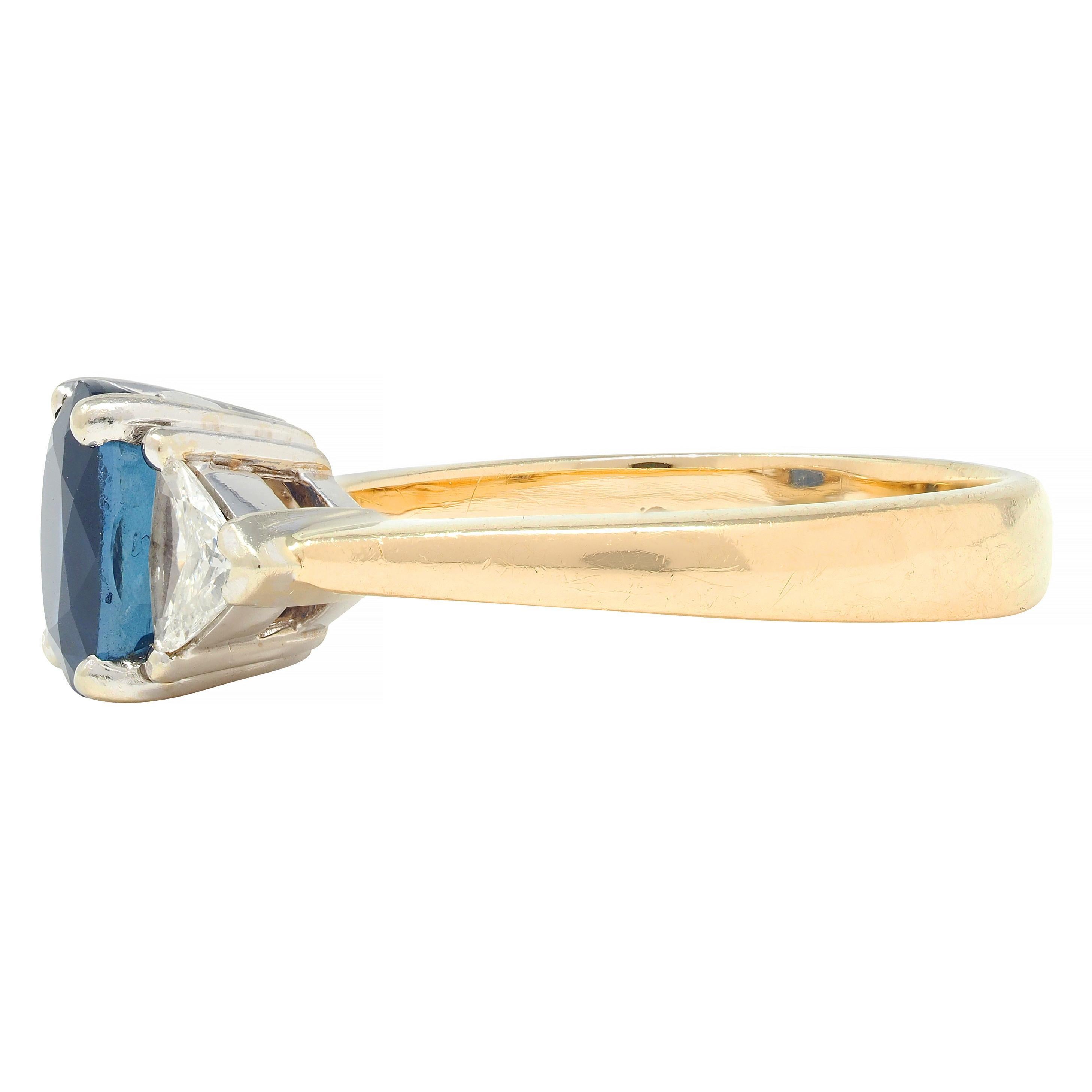 1980's 2.71 CTW Sapphire Diamond 14 Karat Two-Tone Gold Three Stone Ring For Sale 1