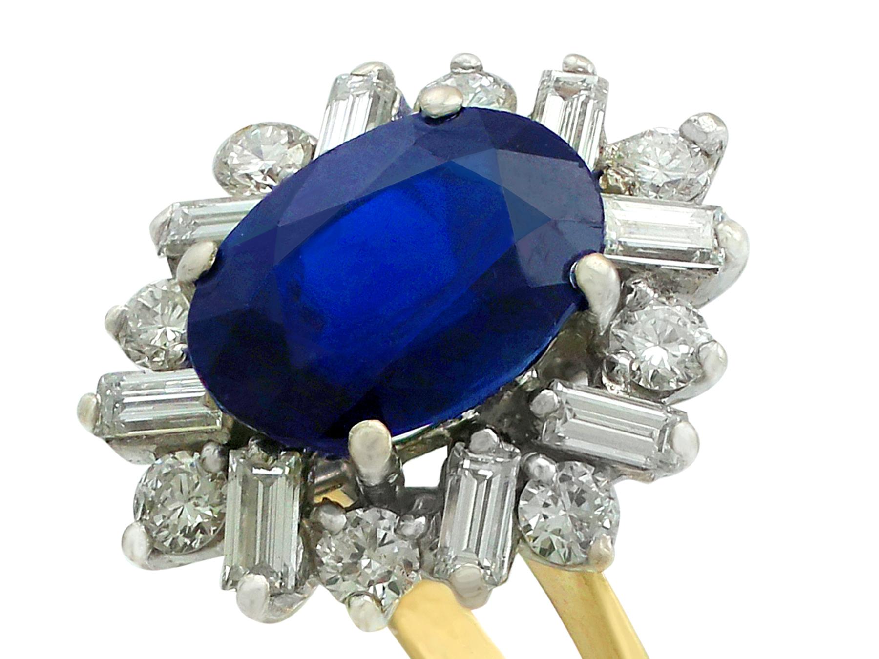 An impressive vintage 2.95 carat sapphire and 0.72 carat diamond, 18 karat yellow and white gold set cluster ring; part of our diverse antique jewellery collections.

This fine and impressive vintage sapphire cluster ring has been crafted in 18k