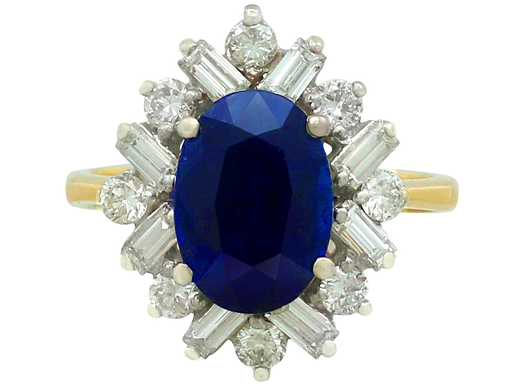 Oval Cut 1980s 2.95 Carat Sapphire Yellow Gold Cluster Ring