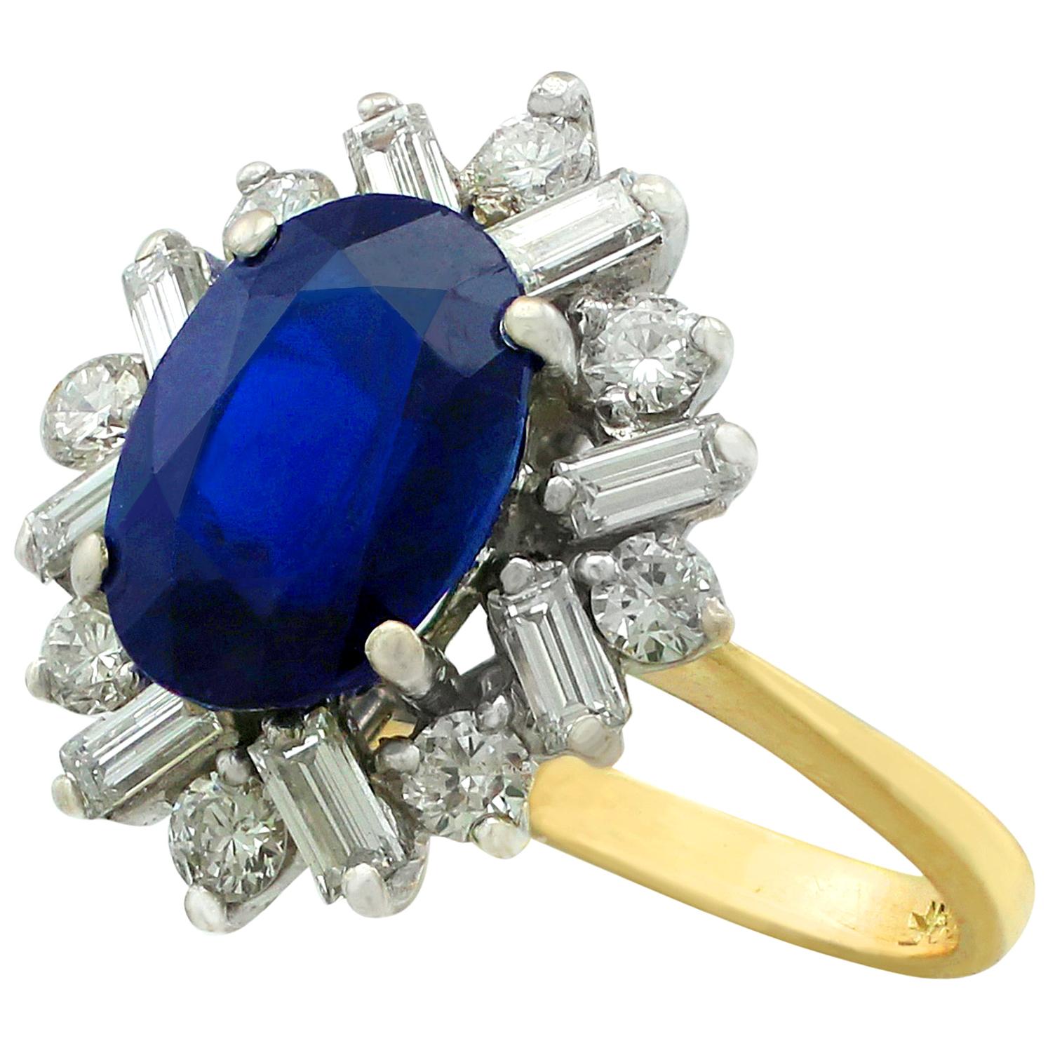 1980s 2.95 Carat Sapphire Yellow Gold Cluster Ring