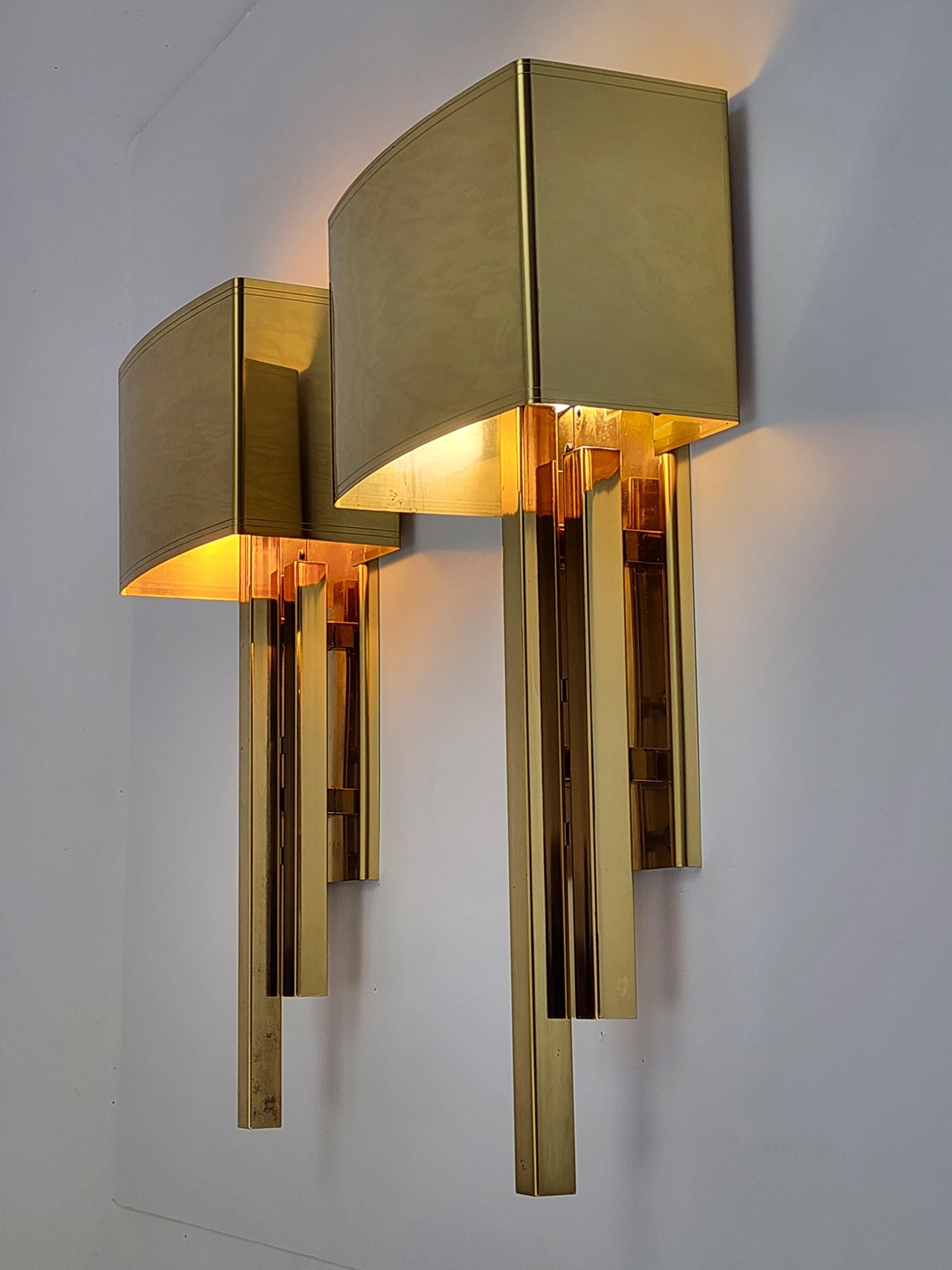Modern 1980s 30 Brass Plated Wall Sconces, USA For Sale