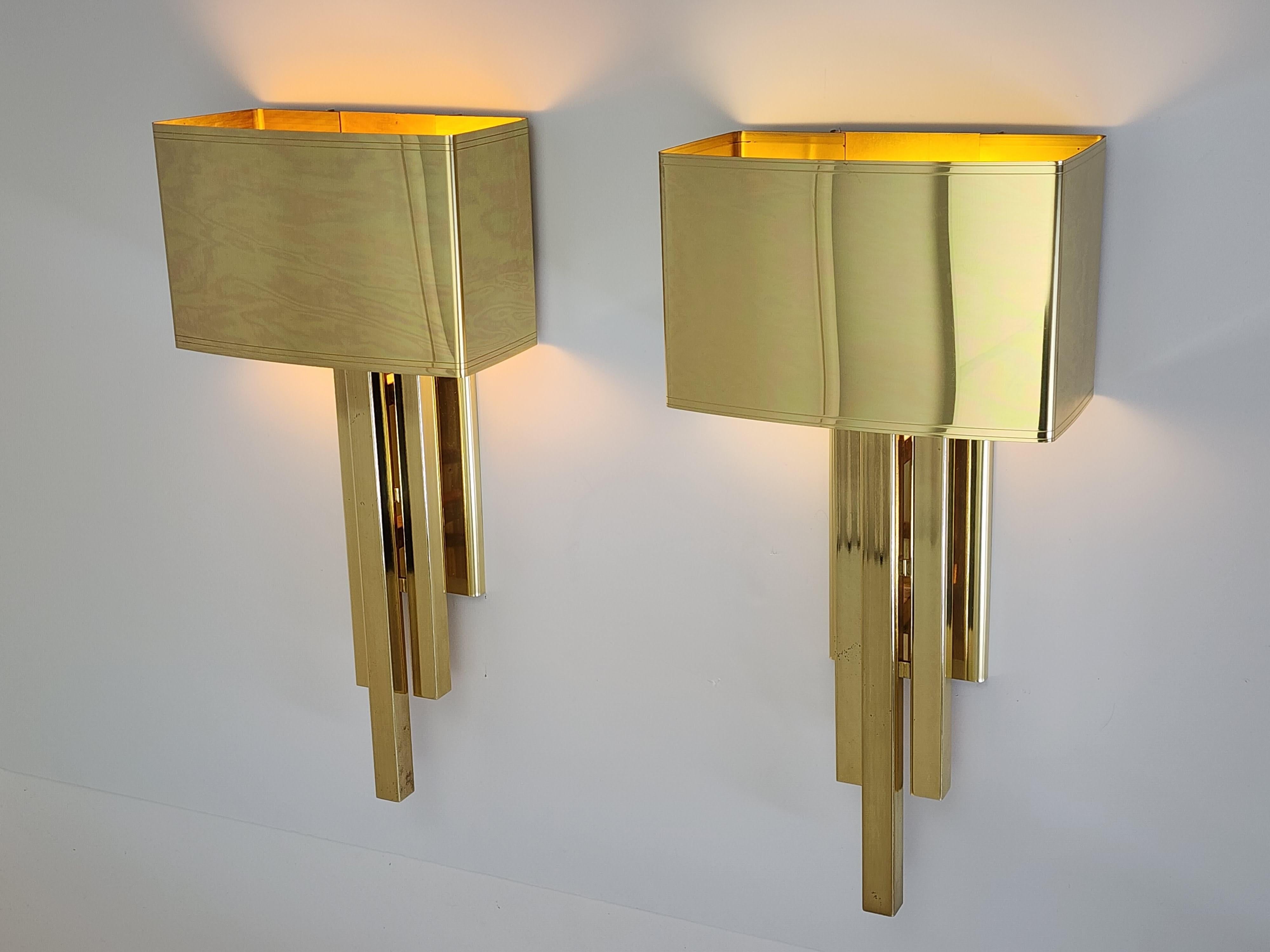 Metal 1980s 30 Brass Plated Wall Sconces, USA For Sale