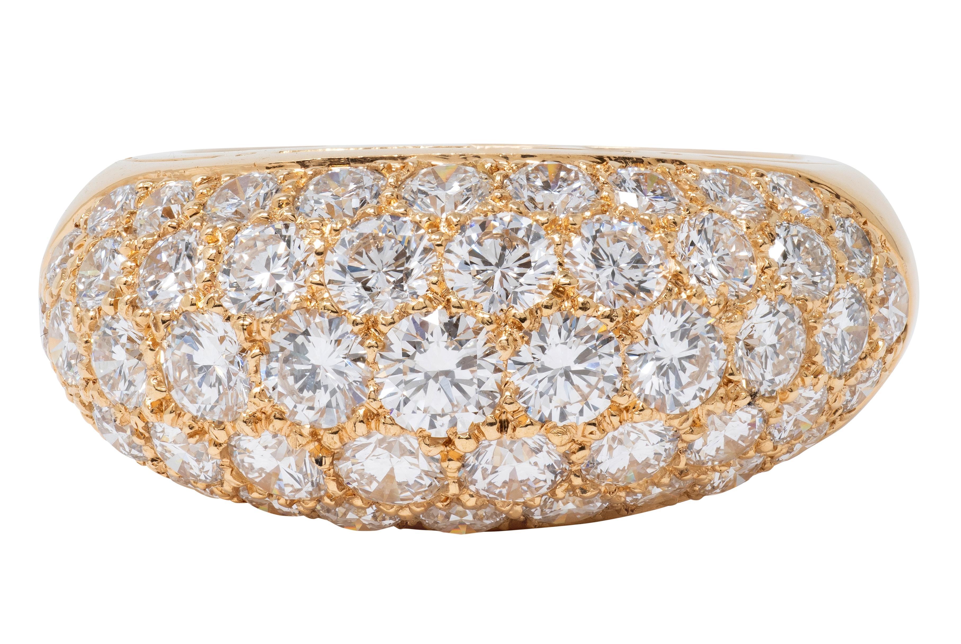 1980's 3.00 CTW Diamond 18 Karat Yellow Gold Vintage Domed Cluster Ring