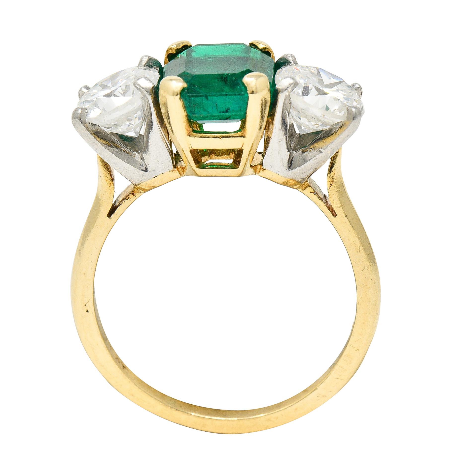 1980's 3.27 CTW Colombian Emerald Diamond Platinum 14 Karat Vintage Ring GIA For Sale 4