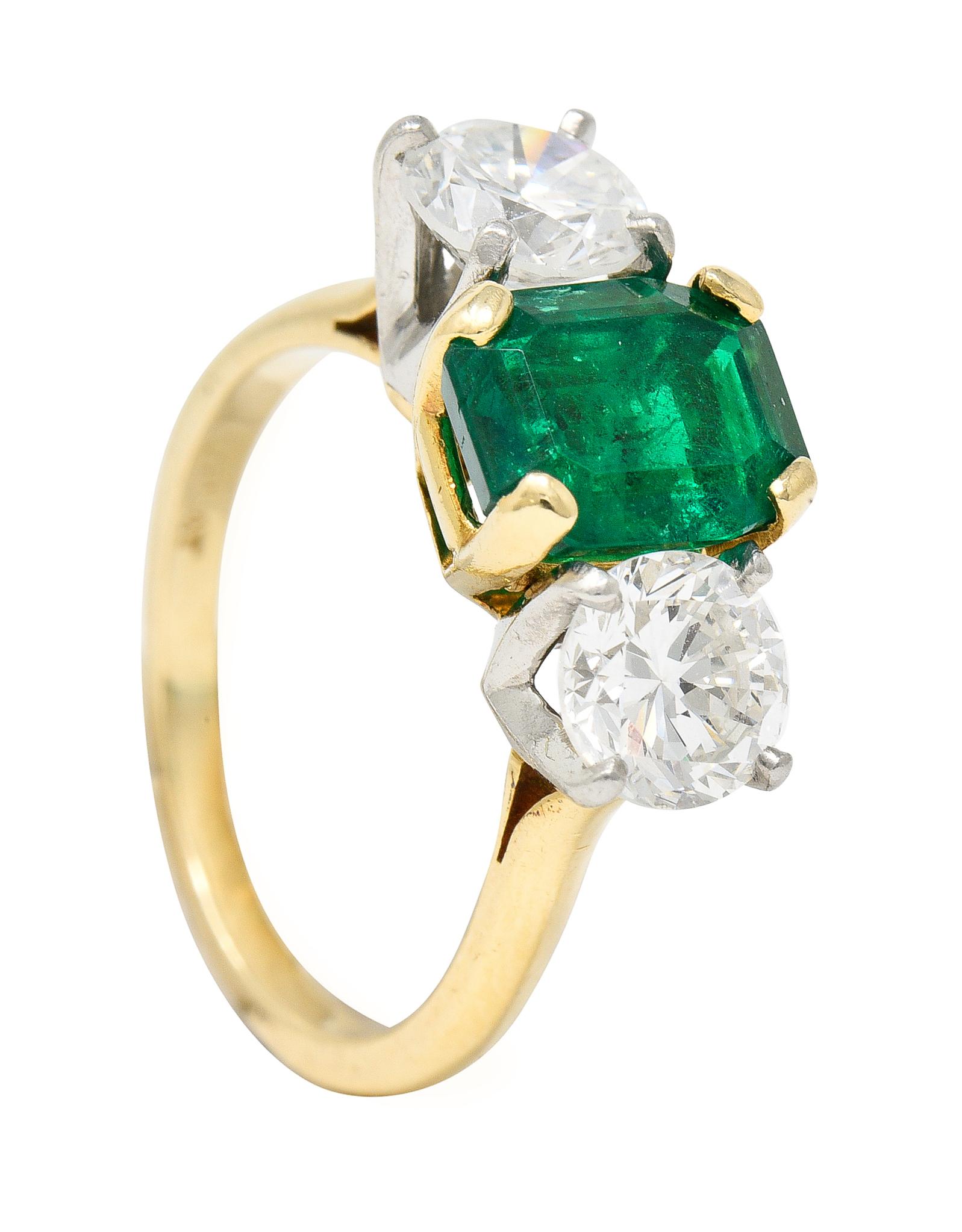 1980's 3.27 CTW Colombian Emerald Diamond Platinum 14 Karat Vintage Ring GIA For Sale 6
