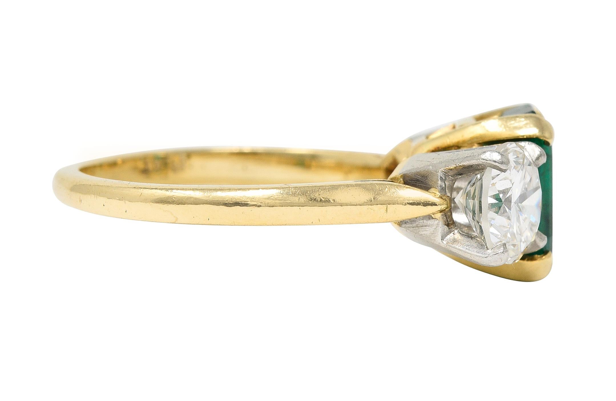 Contemporary 1980's 3.27 CTW Colombian Emerald Diamond Platinum 14 Karat Vintage Ring GIA For Sale