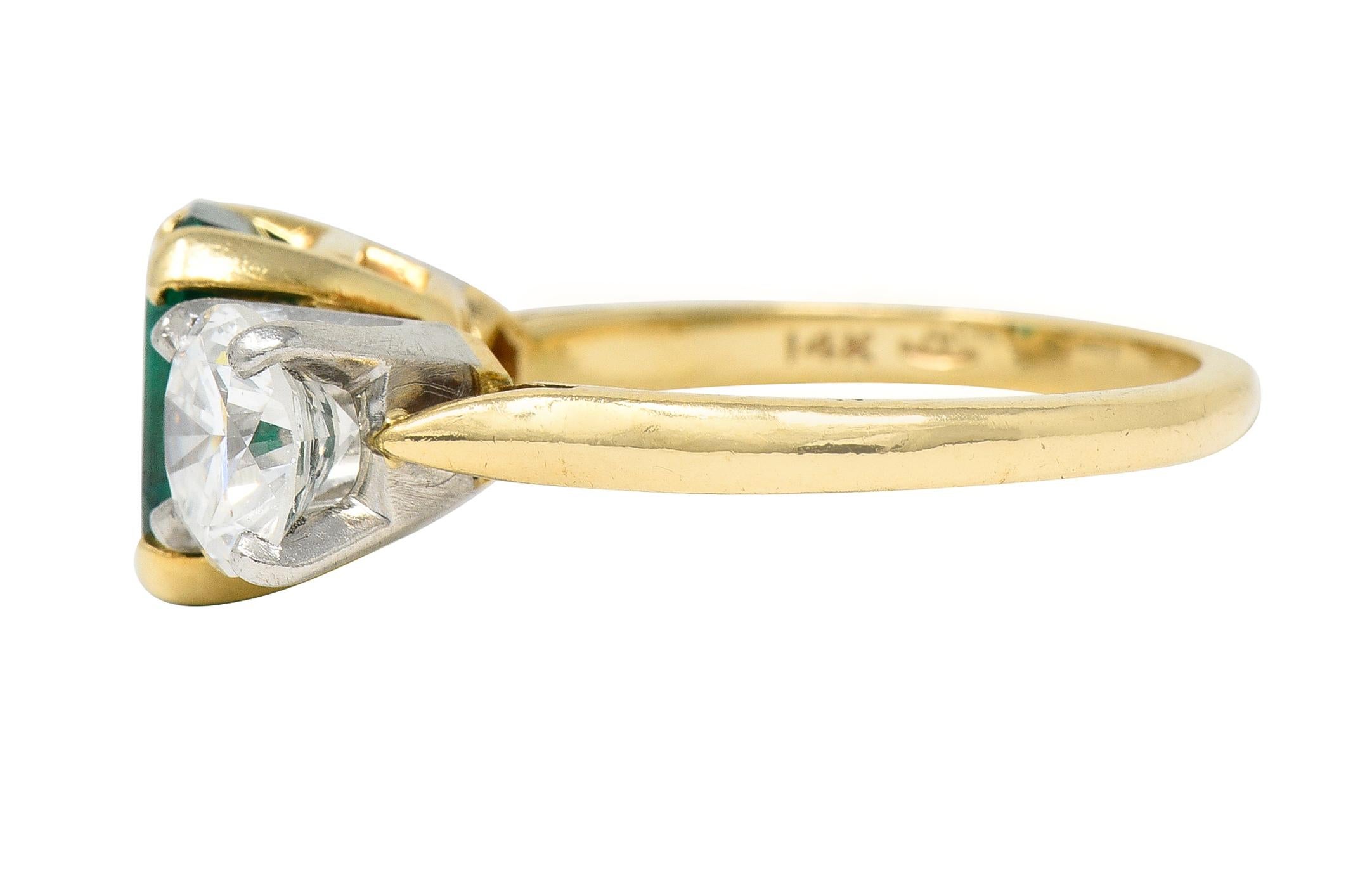 1980's 3.27 CTW Colombian Emerald Diamond Platinum 14 Karat Vintage Ring GIA In Excellent Condition For Sale In Philadelphia, PA