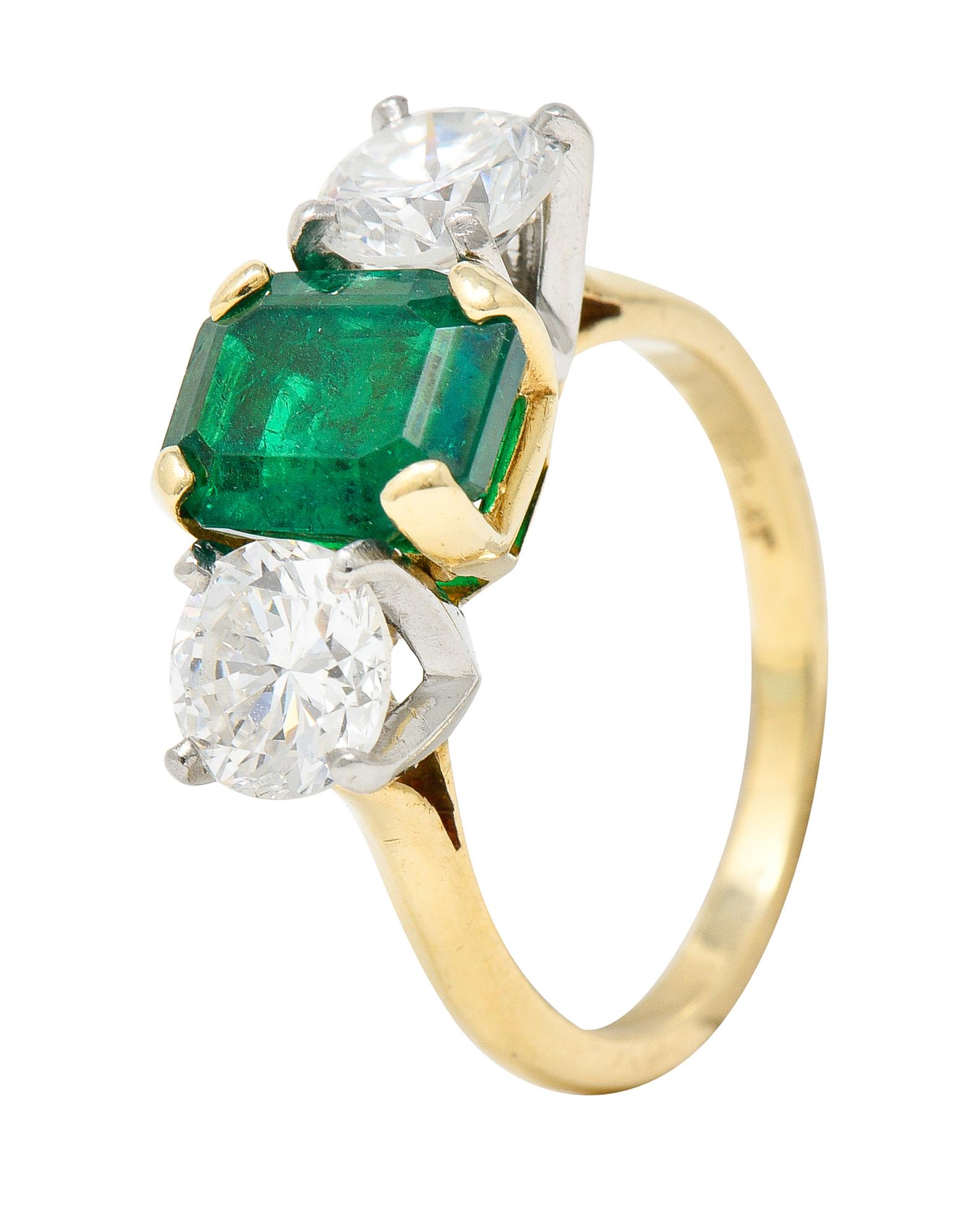 1980's 3.27 CTW Colombian Emerald Diamond Platinum 14 Karat Vintage Ring GIA For Sale 1