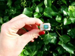1980s, 3.50 Carat Emerald and 1.72 Carat Diamond Yellow Gold and Platinum Ring