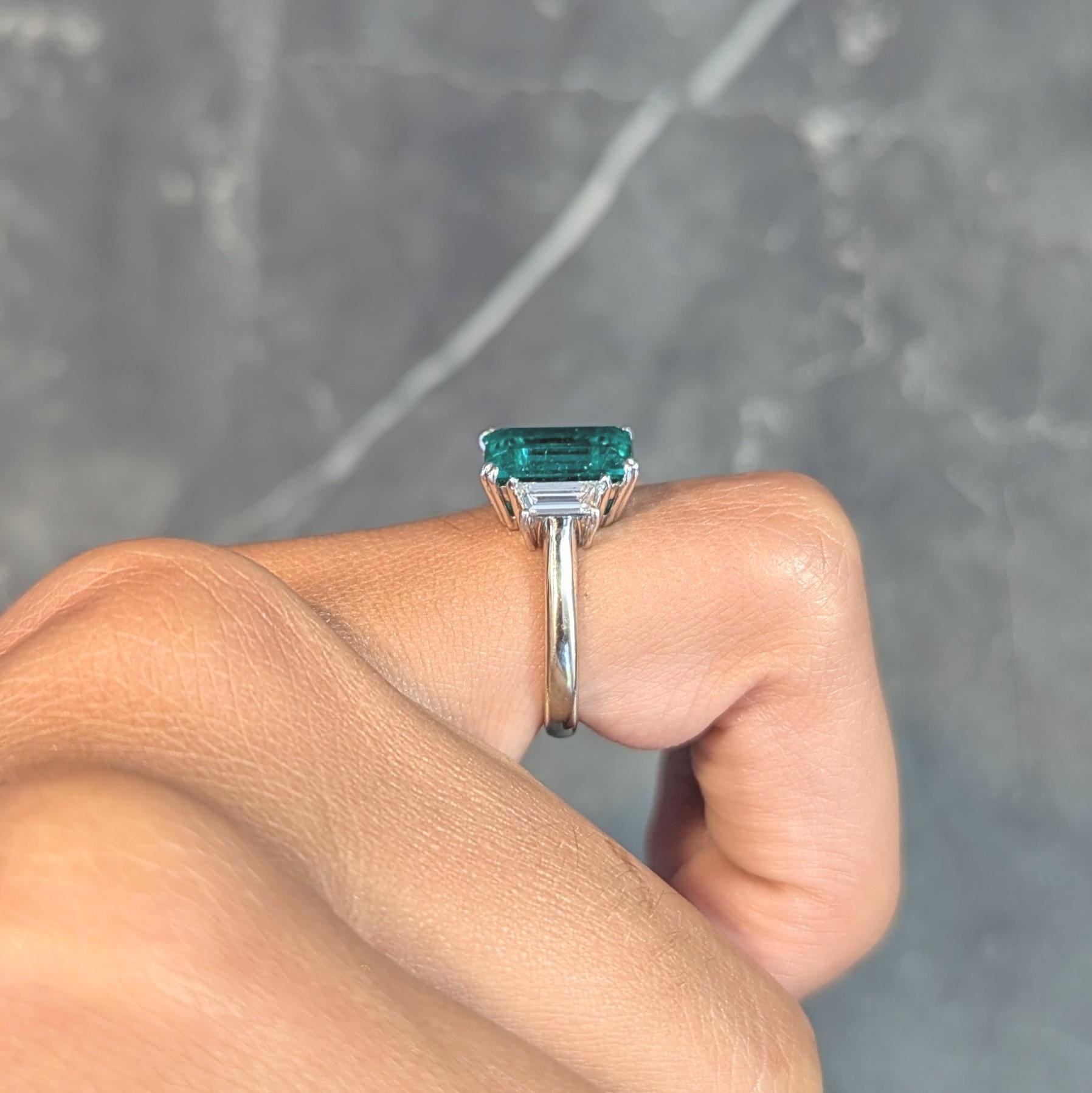 1980's 3.51 CTW Colombian Emerald Diamond Platinum 18K  White Gold Ring AGL For Sale 7