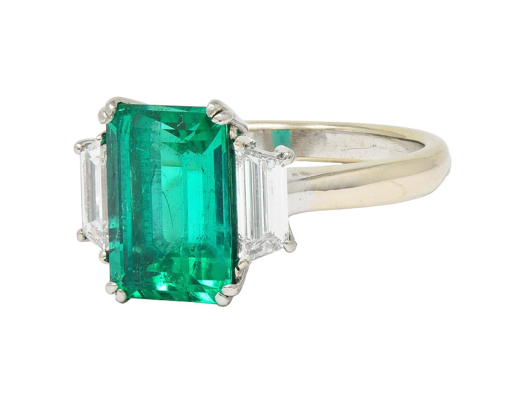 Women's or Men's 1980's 3.51 CTW Colombian Emerald Diamond Platinum 18K  White Gold Ring AGL For Sale