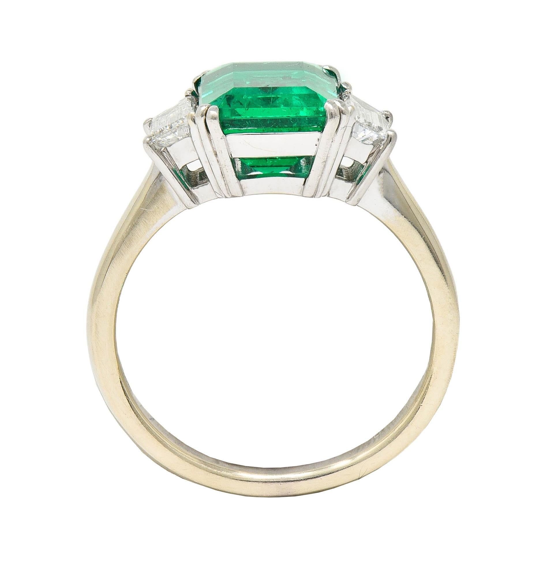 1980's 3.51 CTW Colombian Emerald Diamond Platinum 18K  White Gold Ring AGL For Sale 1