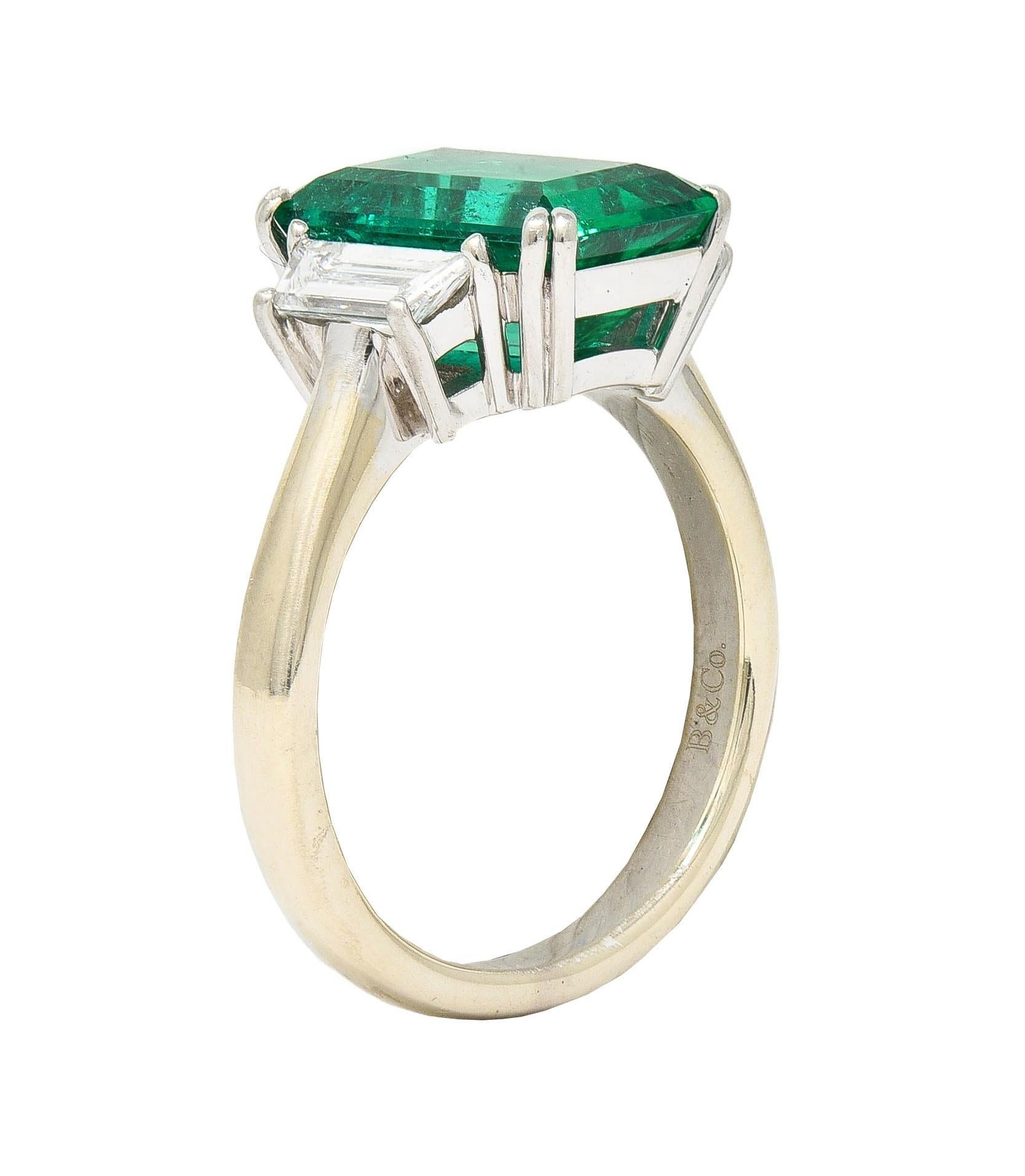 1980's 3.51 CTW Colombian Emerald Diamond Platinum 18K  White Gold Ring AGL For Sale 4