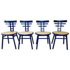 1980s 4 Blue Chairs for Sormani, De Pas, D'urbino, Lomazzi, Italy