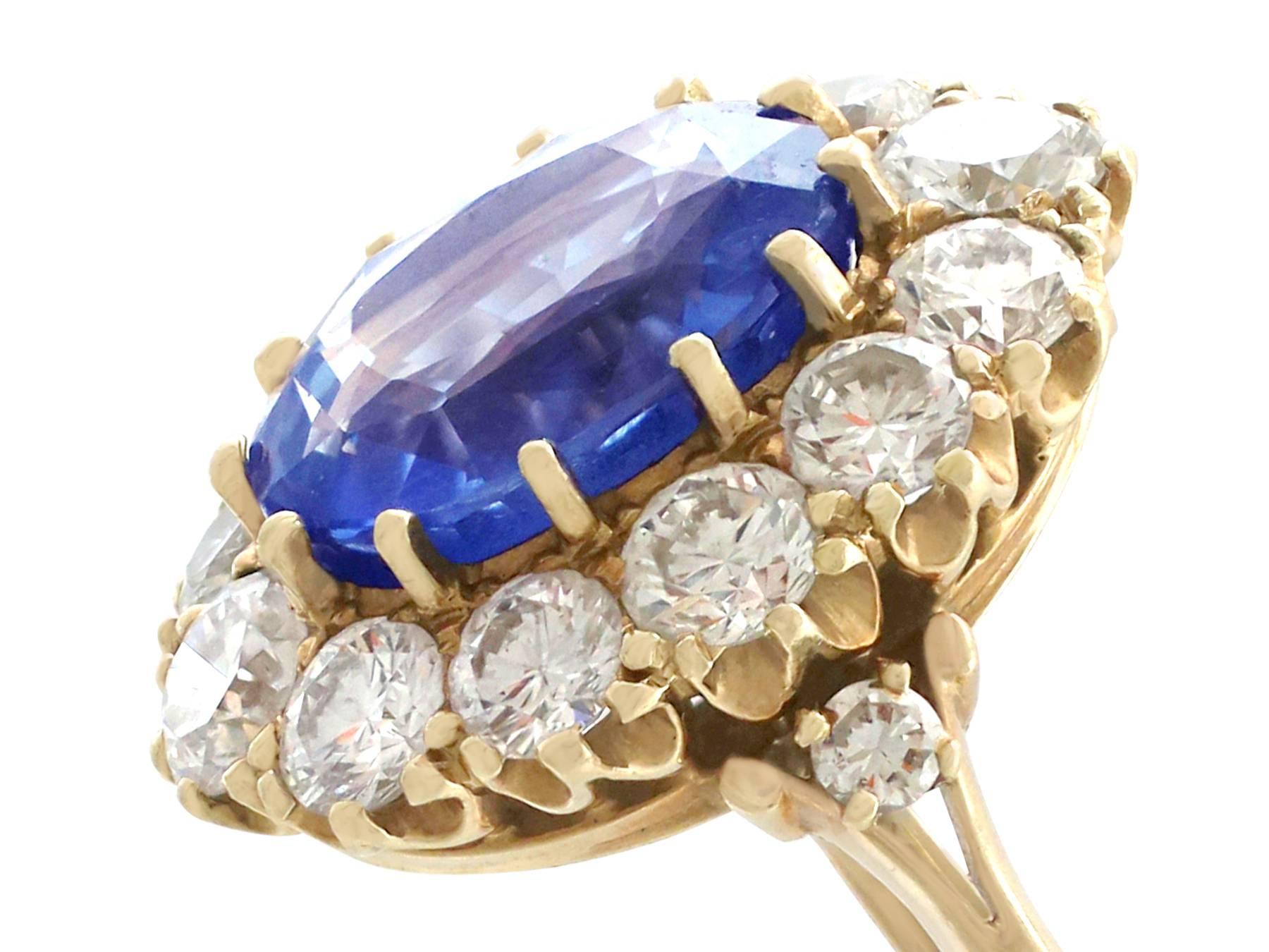 Round Cut 1980s 4.10 Carat Ceylon Sapphire 1.75 Carat Diamond Gold Dress Ring