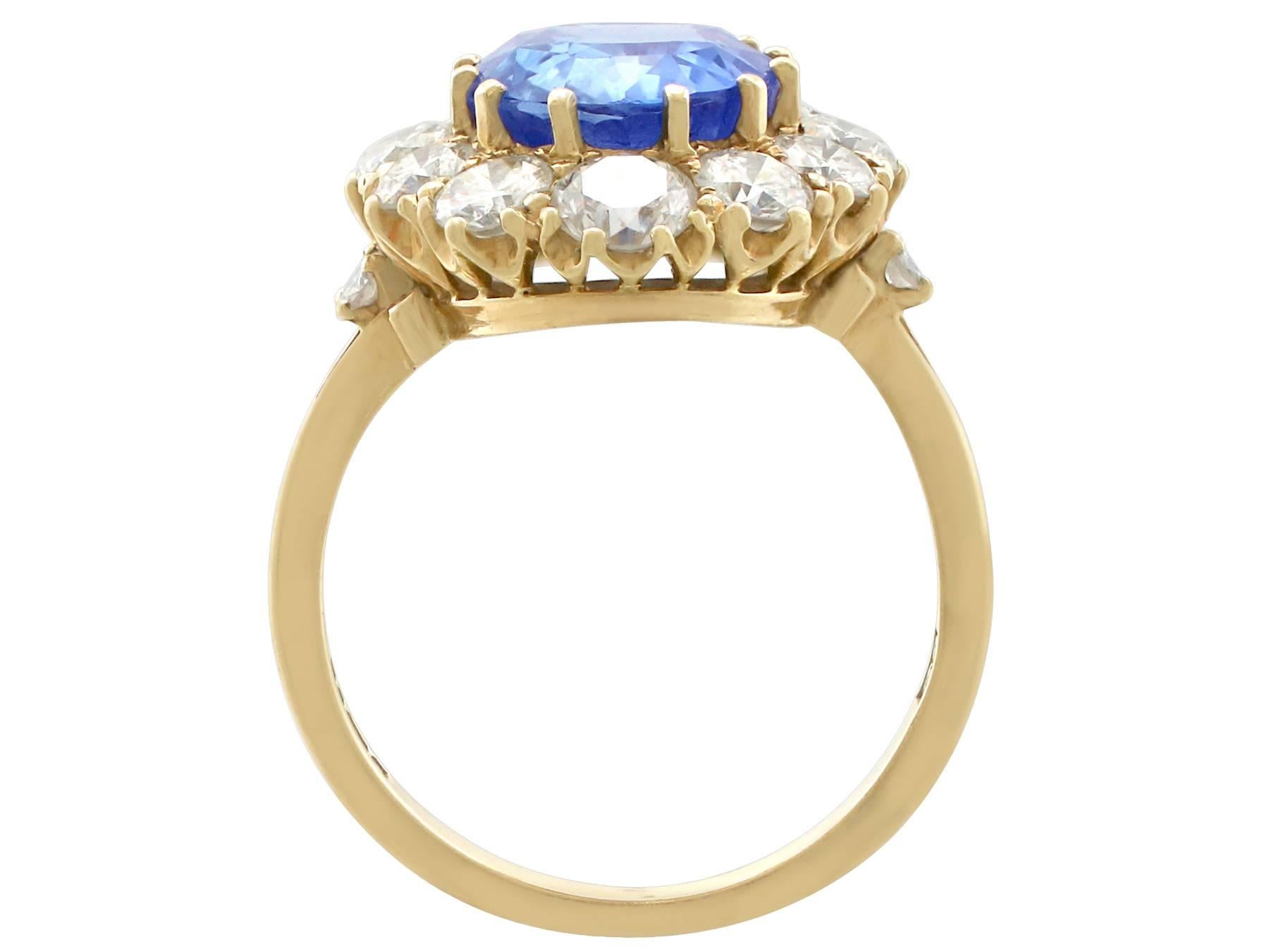 Women's 1980s 4.10 Carat Ceylon Sapphire 1.75 Carat Diamond Gold Dress Ring