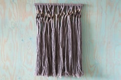 1980s 51" Fiber Art Textile Hanging Wall Art Blues Grays and Neutrals