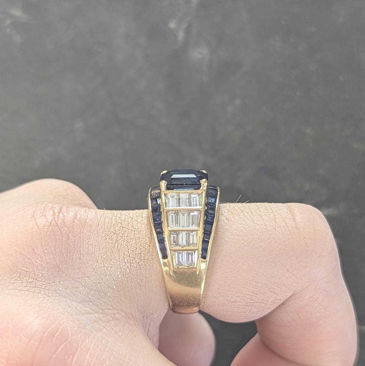 1980's 5.40 CTW Sapphire Diamond 18 Karat Yellow Gold Vintage Wide Band Ring For Sale 5