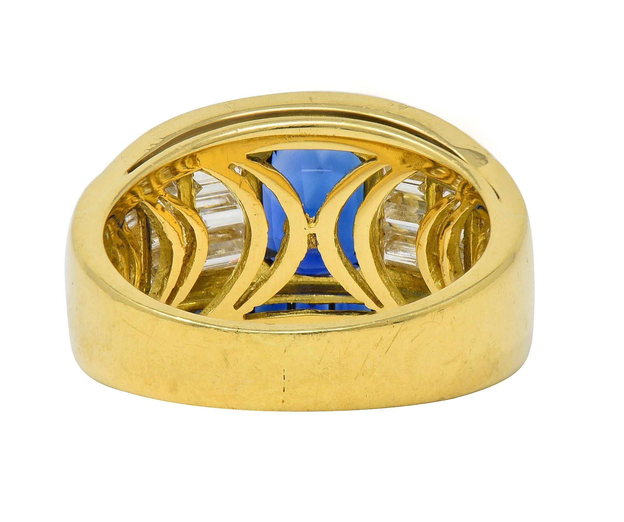 1980's 5.40 CTW Sapphire Diamond 18 Karat Yellow Gold Vintage Wide Band Ring In Excellent Condition For Sale In Philadelphia, PA