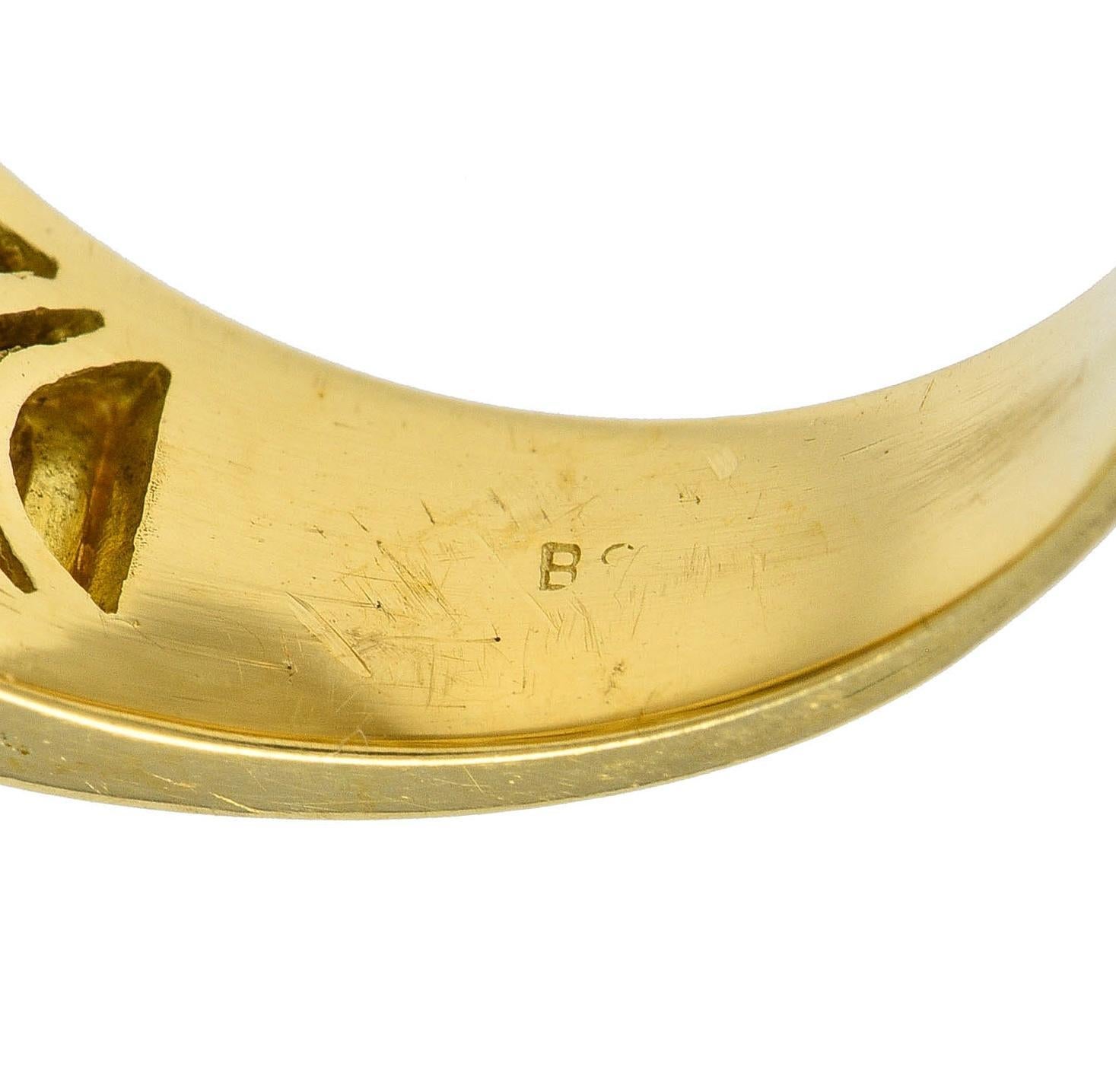1980's 5.40 CTW Sapphire Diamond 18 Karat Yellow Gold Vintage Wide Band Ring For Sale 1