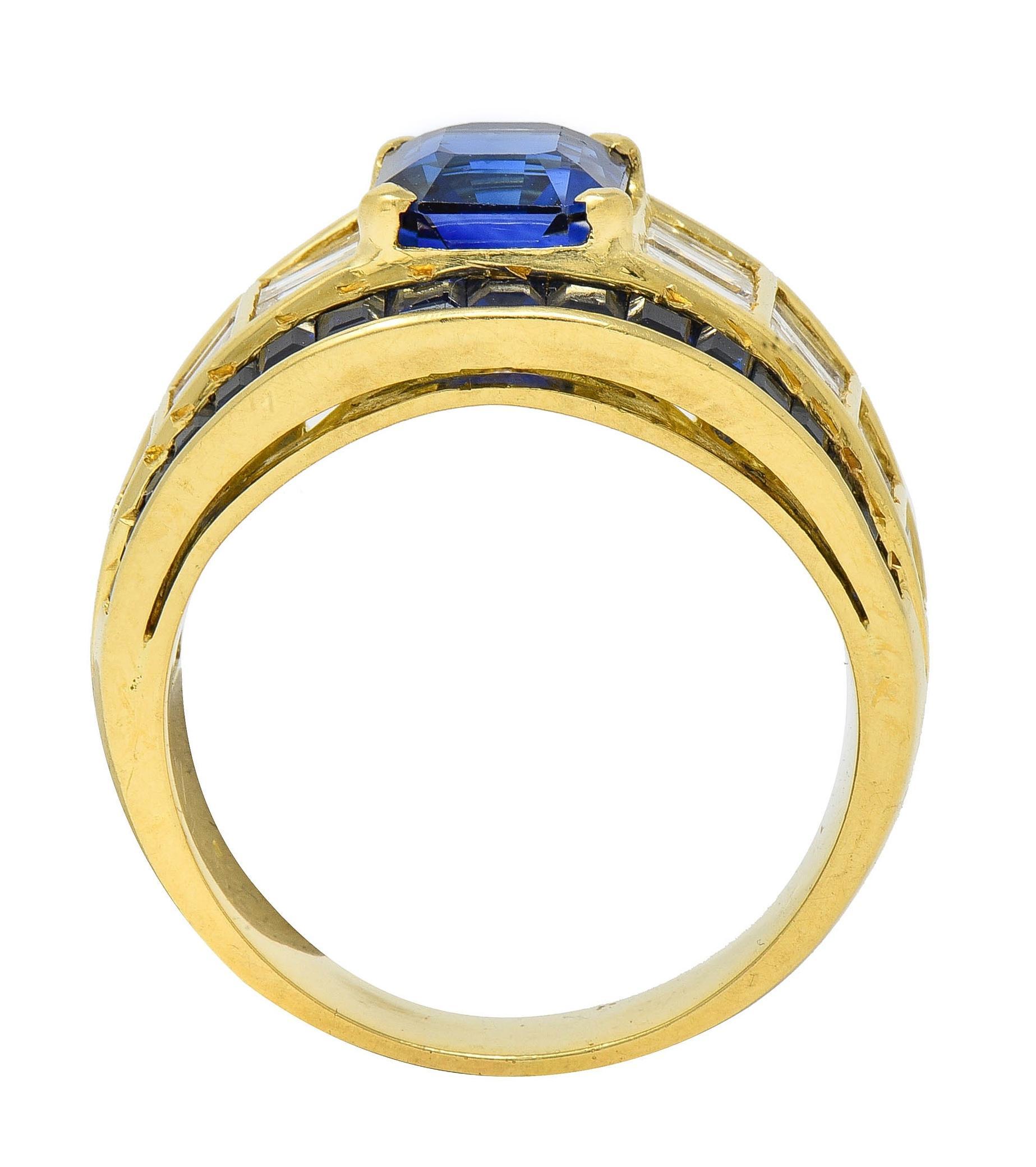 1980's 5.40 CTW Sapphire Diamond 18 Karat Yellow Gold Vintage Wide Band Ring For Sale 2